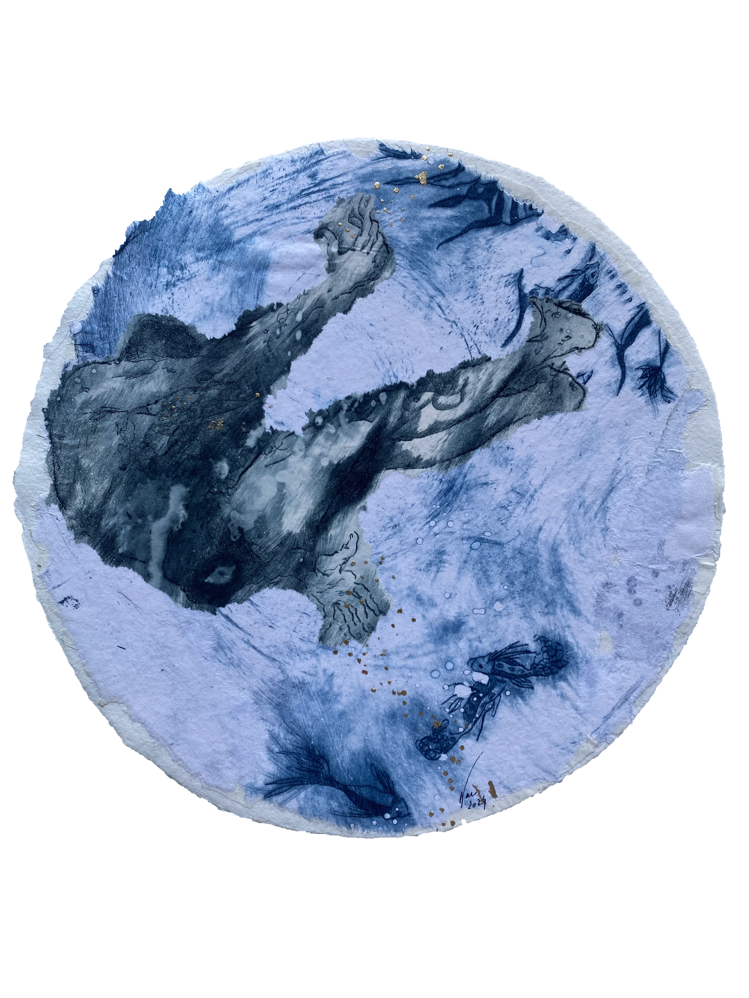  Agnès Vandermarcq, Série Lâcher prise 2, collage de gravures, diamètre 35cm, 2024-2025 