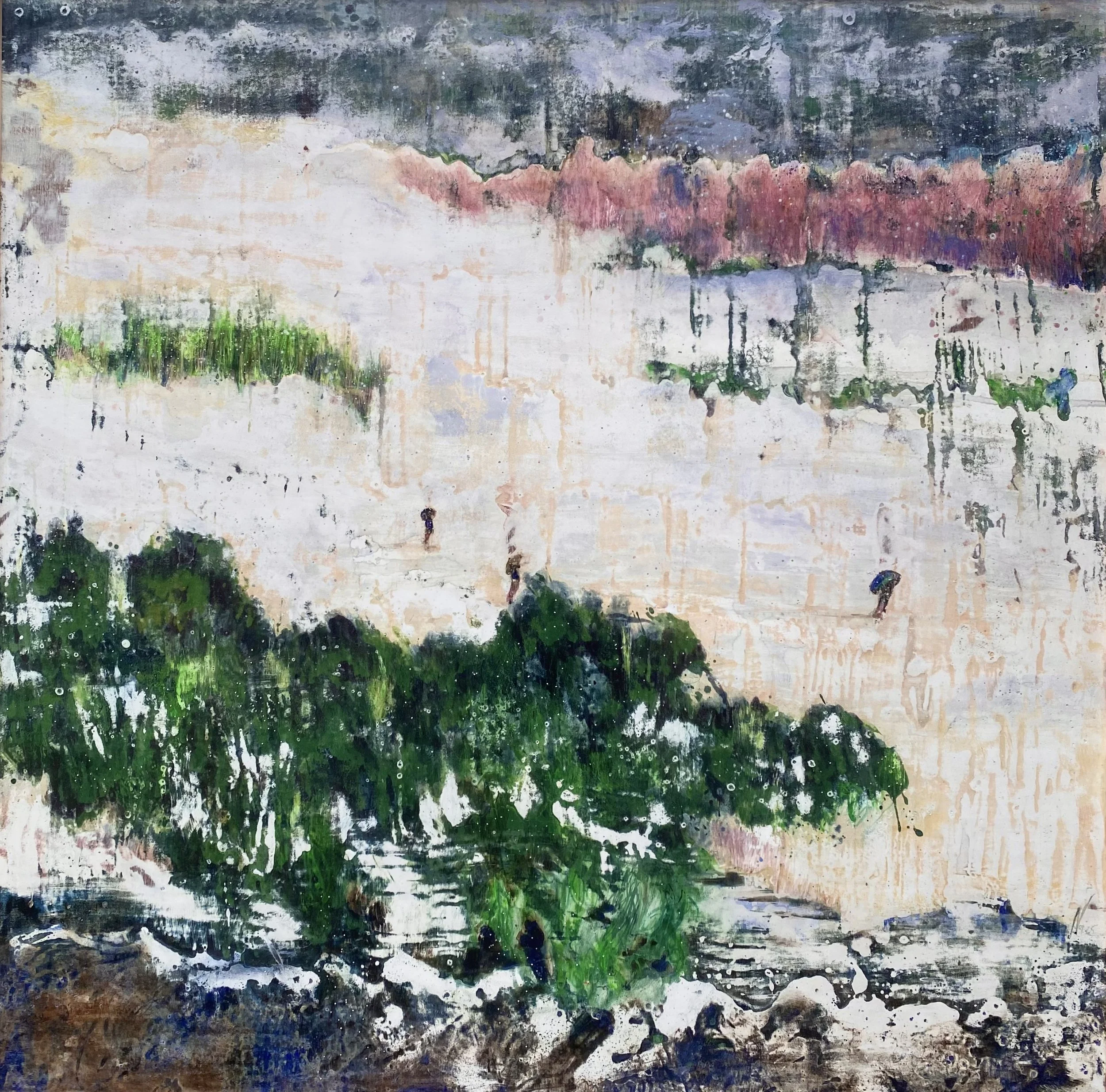  Agnès Vandermarcq, Juste l’instant, tempera sur bois cirée, 100 x 100 cm, 2025 