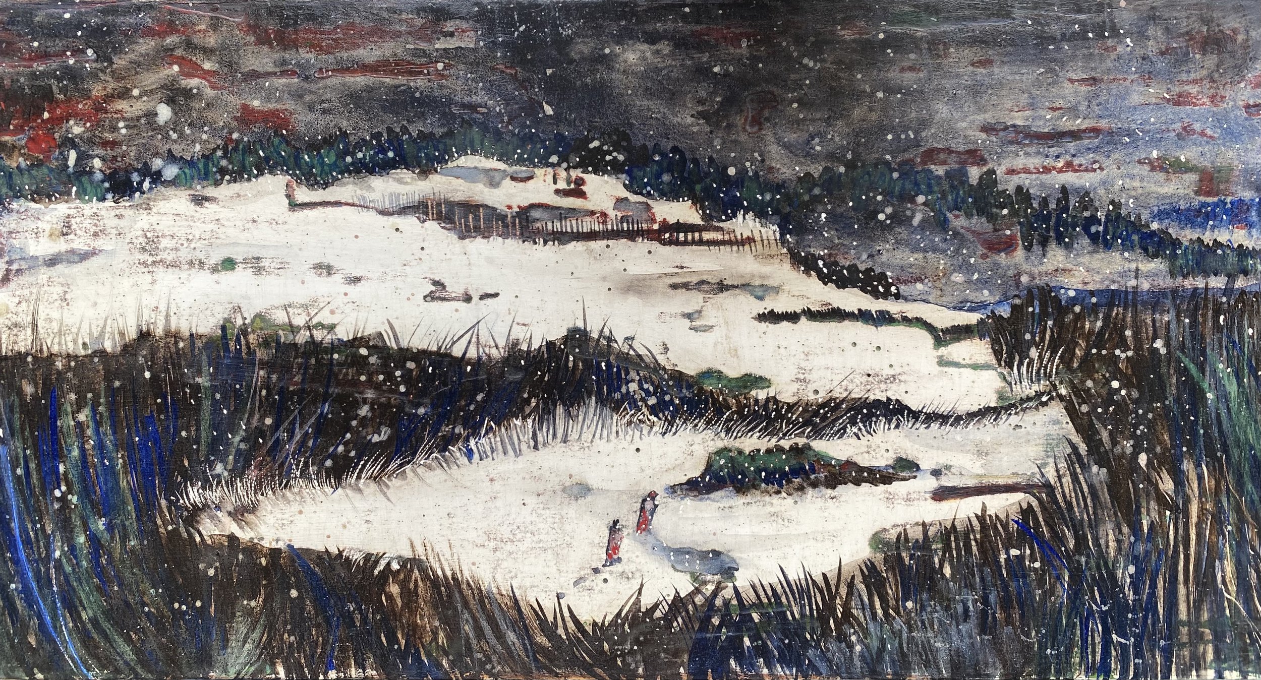  Agnès Vandermarcq, Chercher son chemin (détail), tempera sur bois, 40 x 21 cm, 2024 