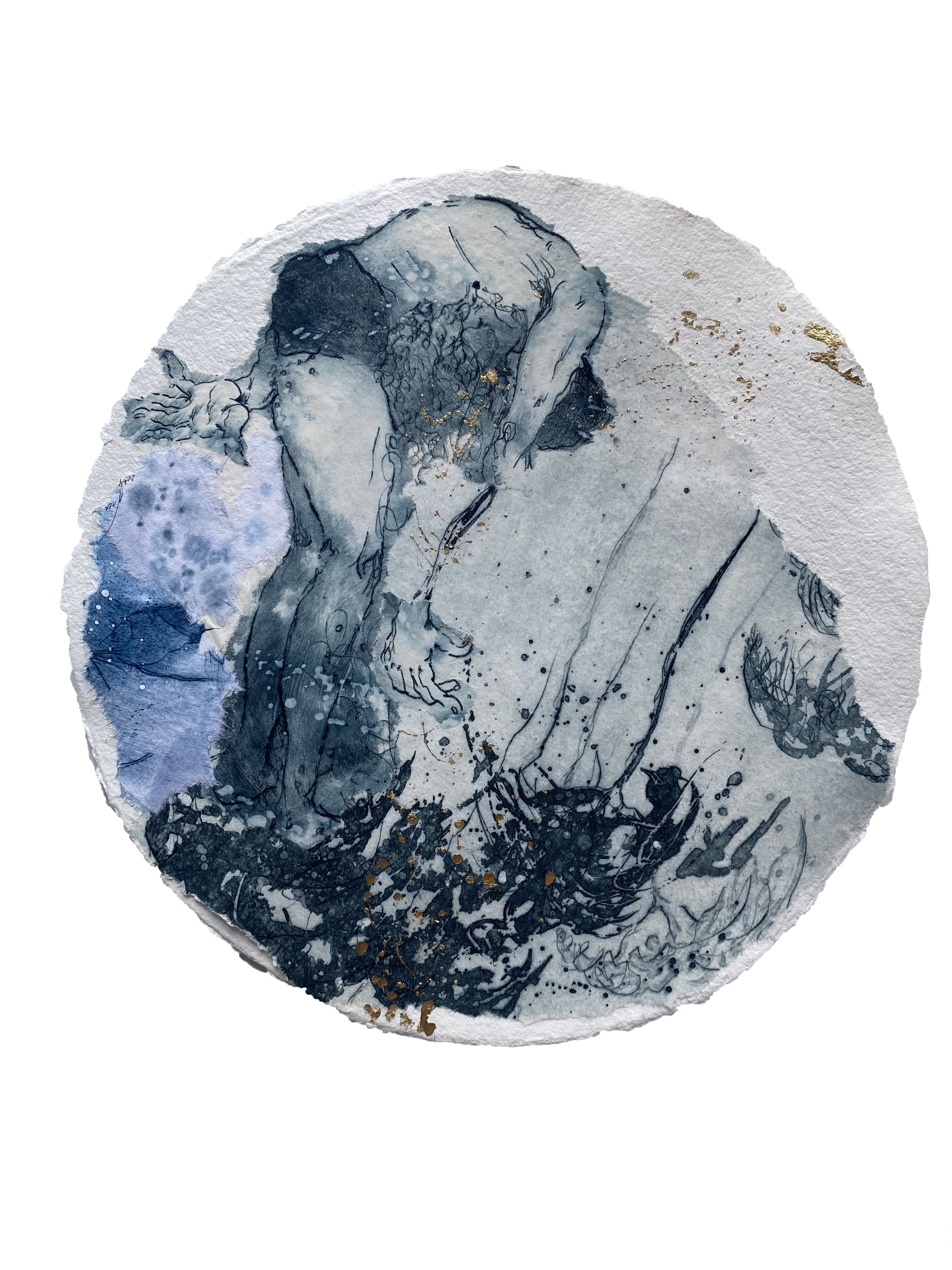  Agnès Vandermarcq, Série Lâcher prise 4, collage de gravures, diamètre 35 cm, 2024-2025 