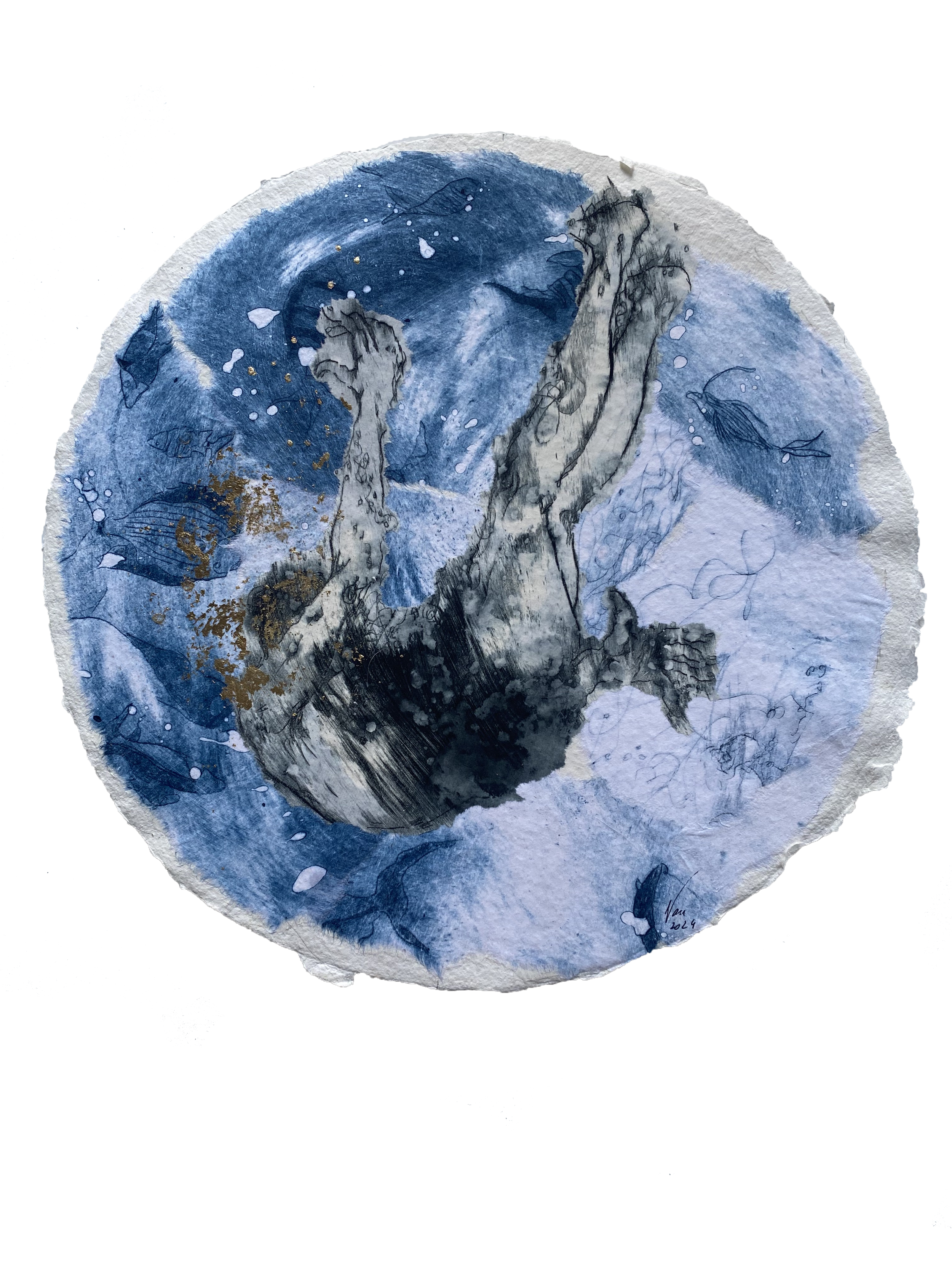  Agnès Vandermarcq, Série Lâcher prise 3, collage de gravures, diamètre 35 cm, 2024-2025 