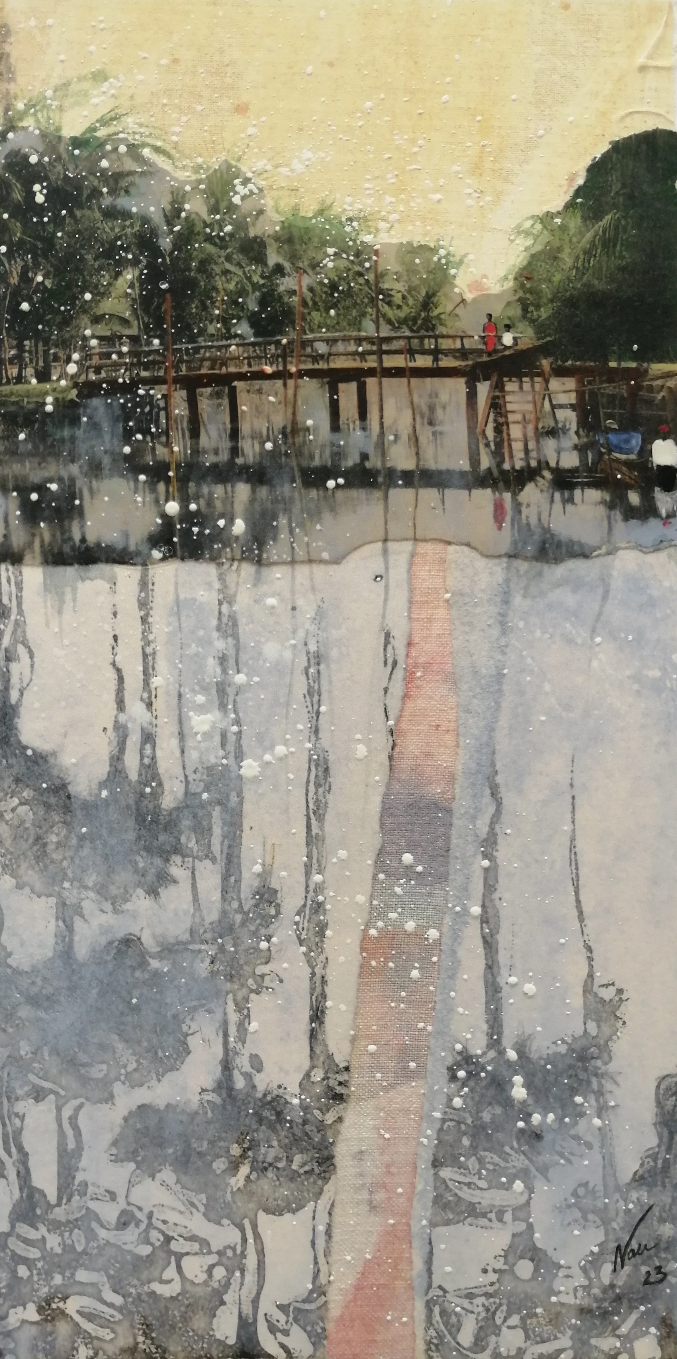  Agnès Vandermarcq, Si des fois tu as besoin de construire un pont, collage, 14 x 27 cm, 2023 