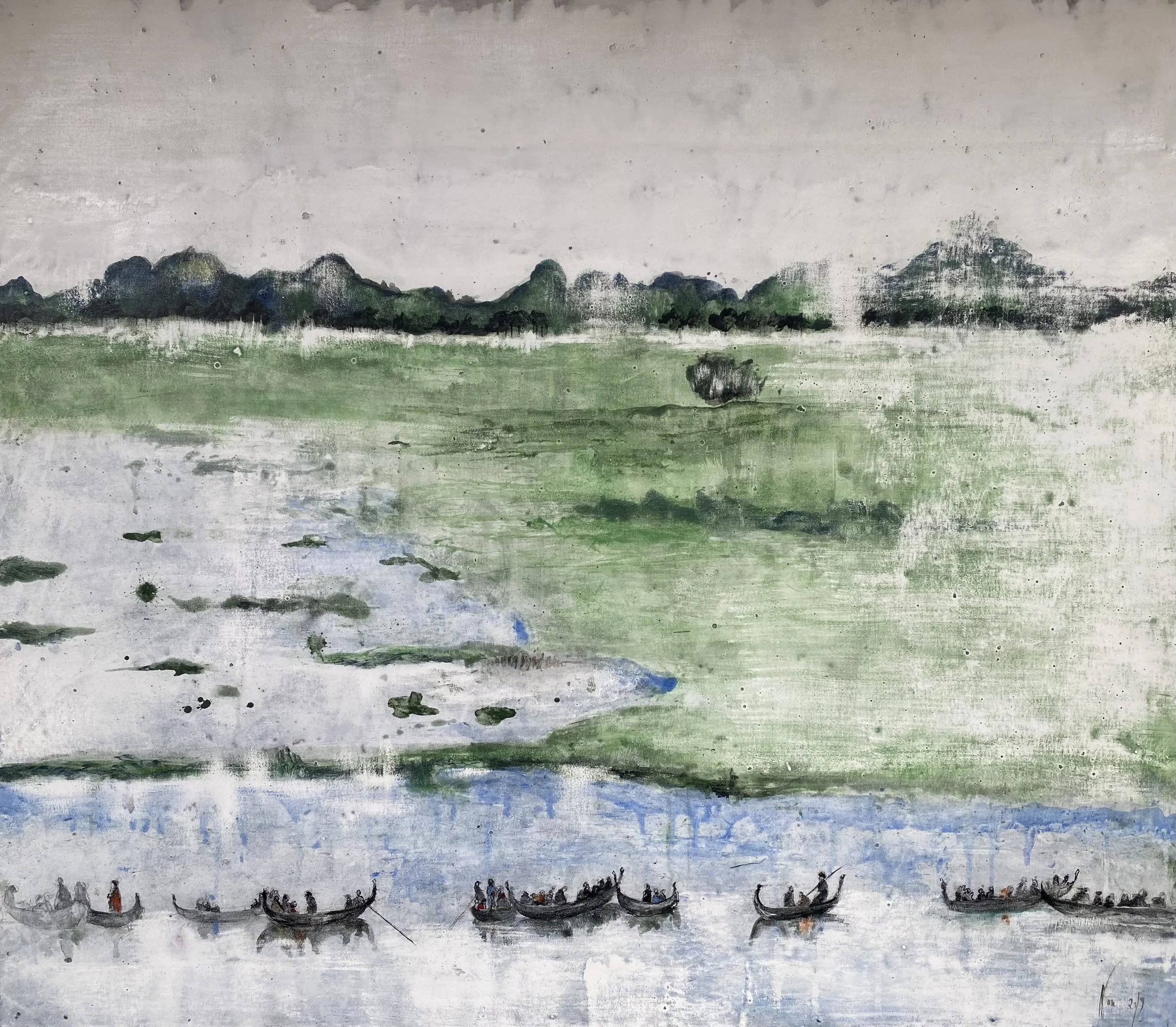  Agnès Vandermarcq,  Le convoi Birmanie, tempera sur bois cirée, 80 x 70 cm, 2019  