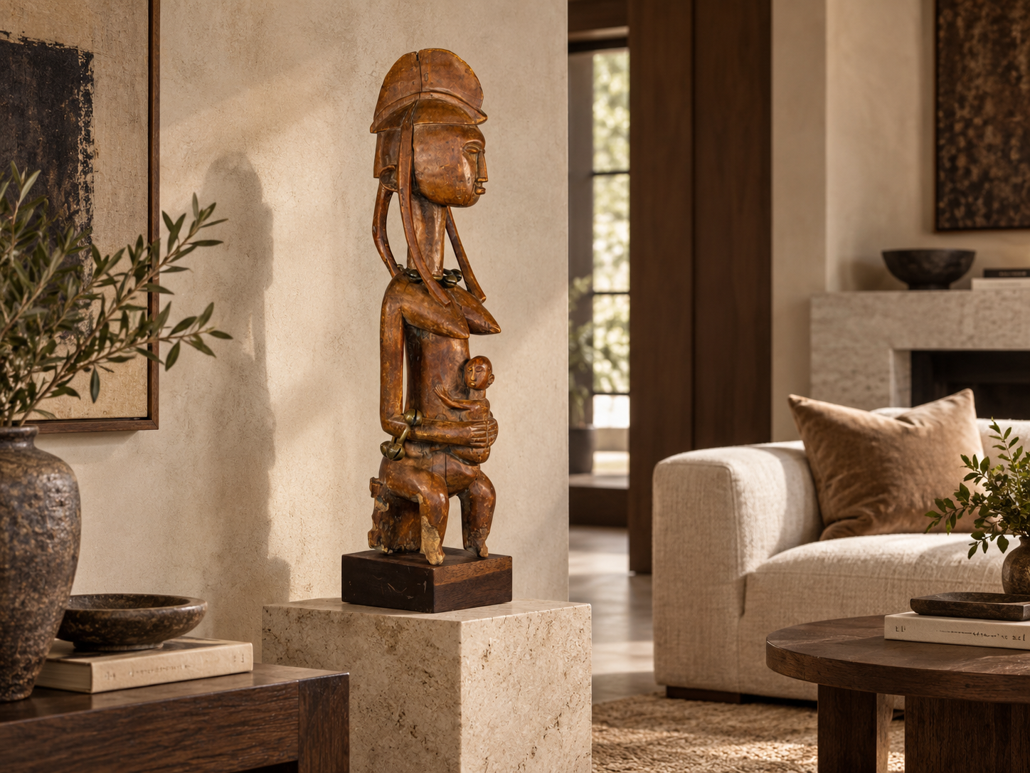 Warm Rustic Living Room Sculpture Vignette.png