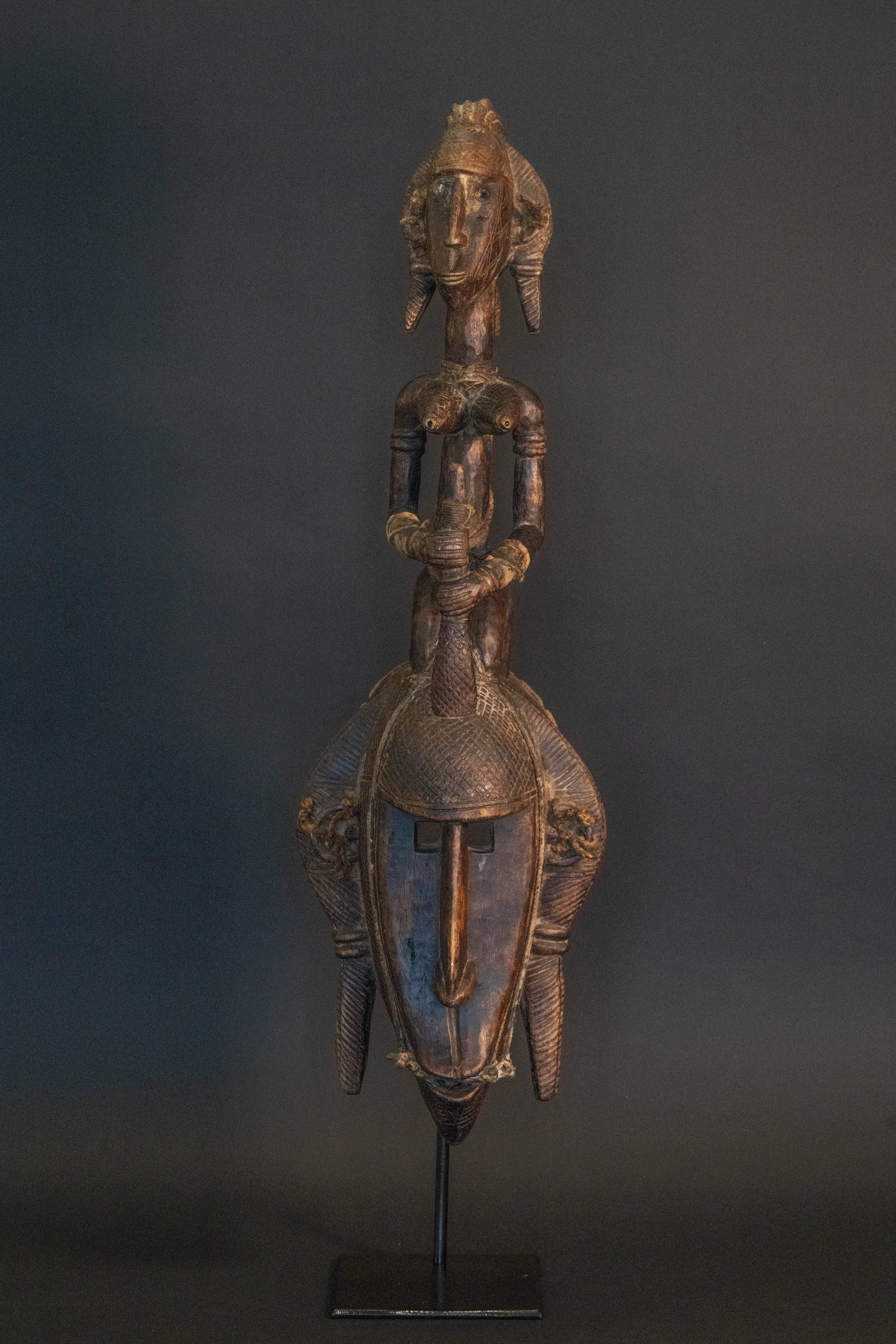 Bamana / Mande Masquerade Mask with Seated Female Superstructure, Mali