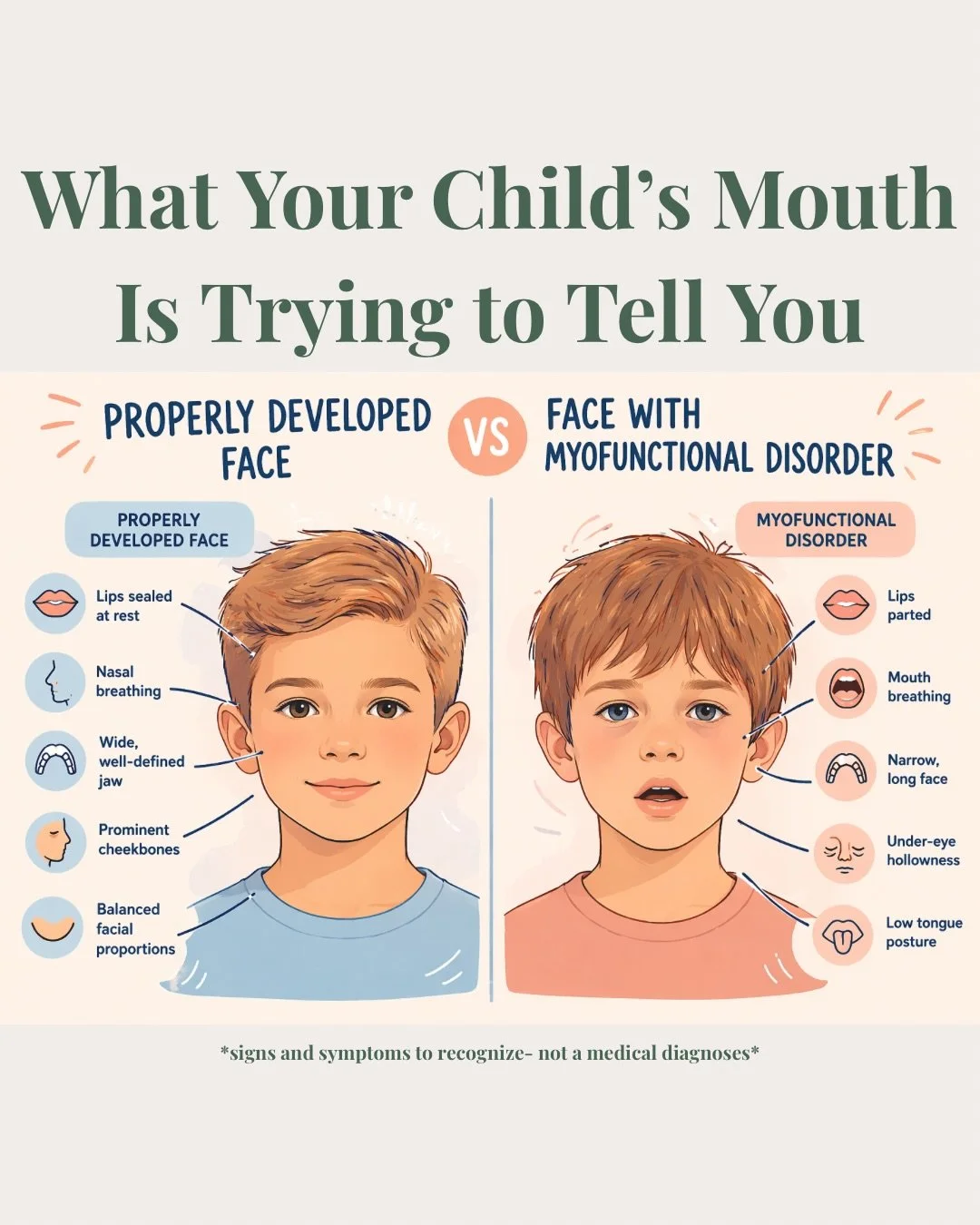 Early intervention is key to preventing severe orofacial myofunctional disorders in children! 

Proper tongue and lip posture plays a significant role in shaping their face as they grow, making it crucial for development! Getting your child assessed 