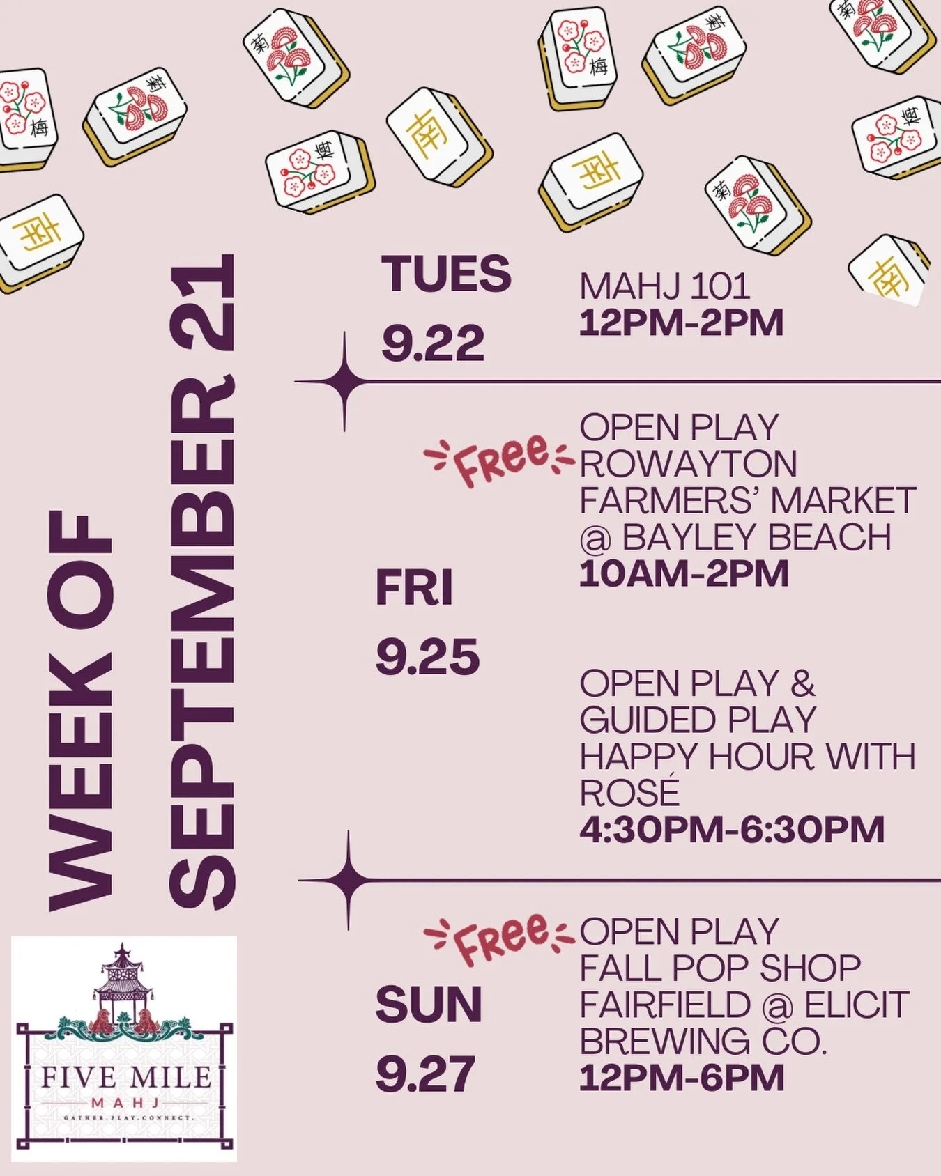 Come hang with us next week! #mahjong #mahjonglessons #mahjongopenplay #rowaytonmahjong #fairfieldmahjong
