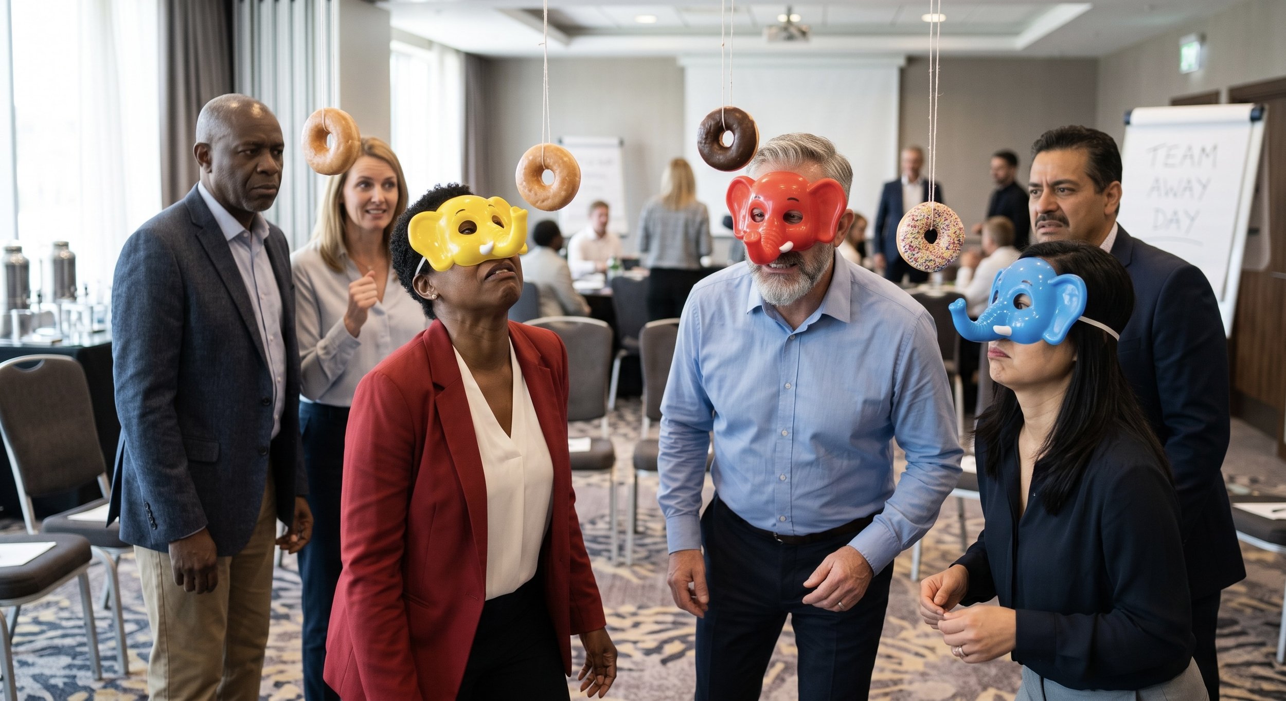 A group of leaders playing a game. None of them look like they are having fun.