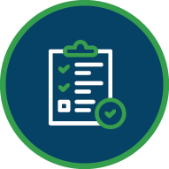 Checklist on a clipboard with checkmarks and a checkmark icon.