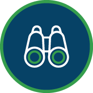 Icon of binoculars enclosed in a green circle