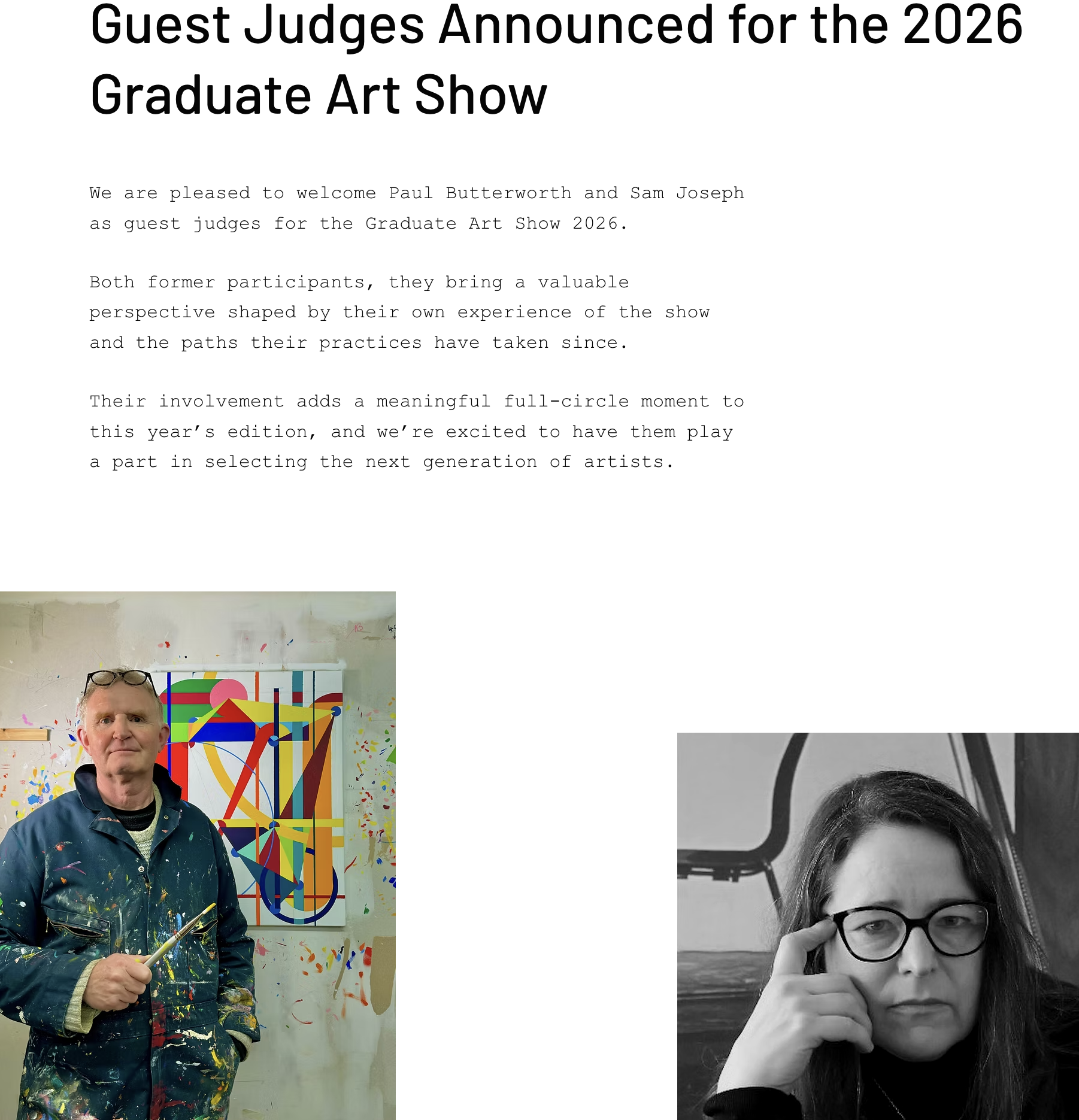 Sam Joseph, Guest Judge The Graduate Art Show 