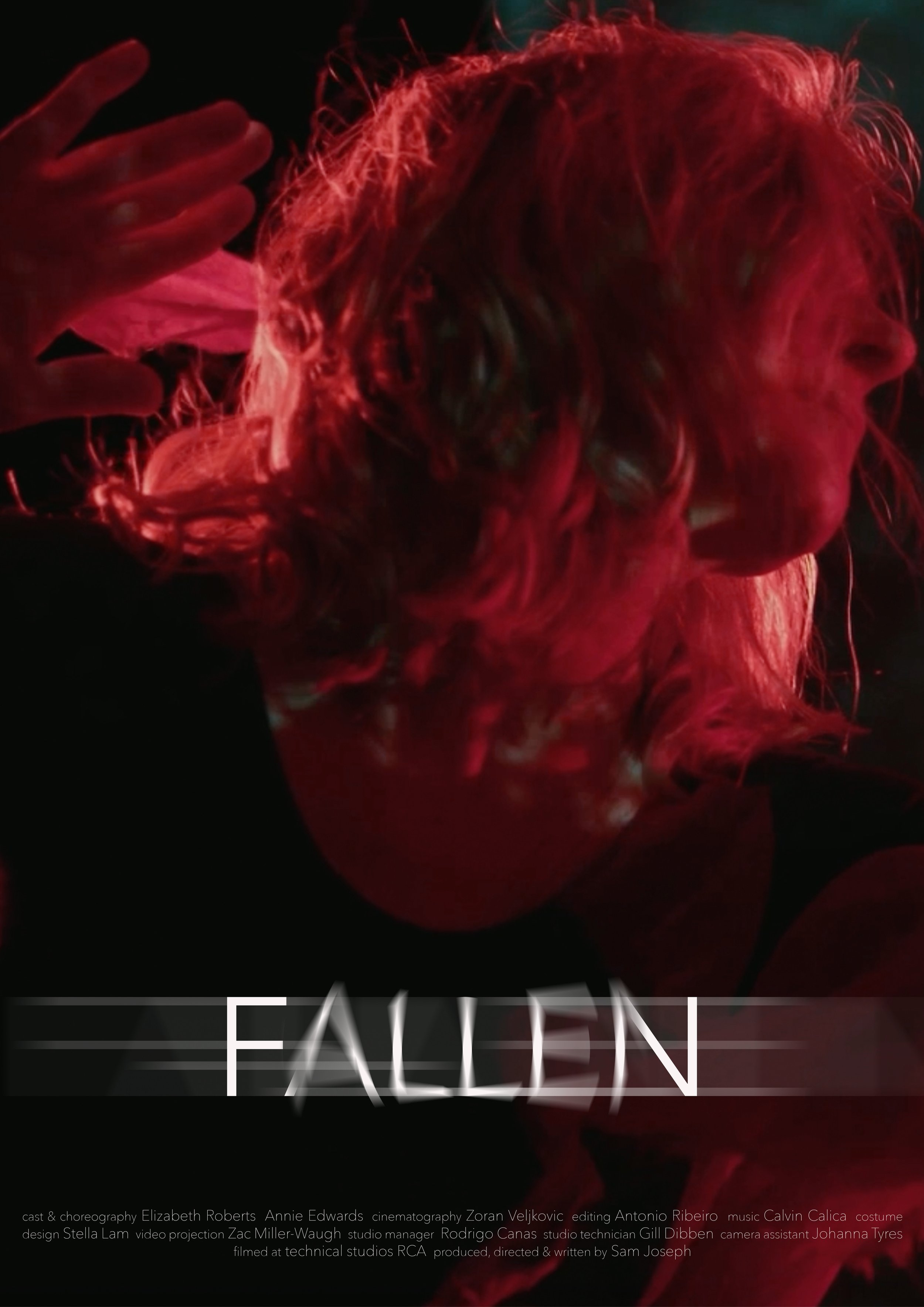 A close-up of a woman with curly hair illuminated in red lighting, with the word 'HEALING' partially visible at the bottom of the image along with credits for a film production.