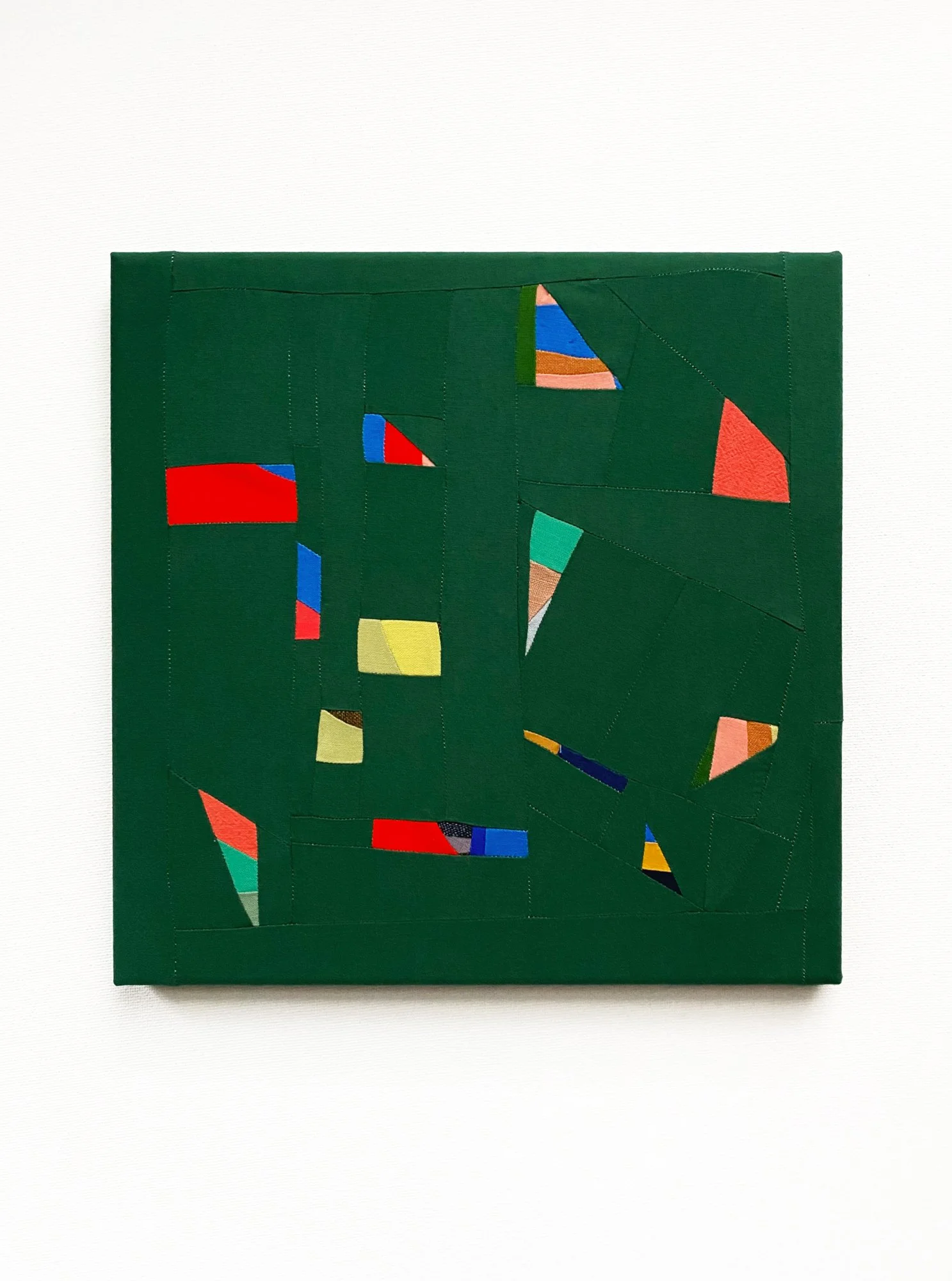 Allison McKeen "Quilt 93" (10" x 10") sewn fabric, 2025. sold.