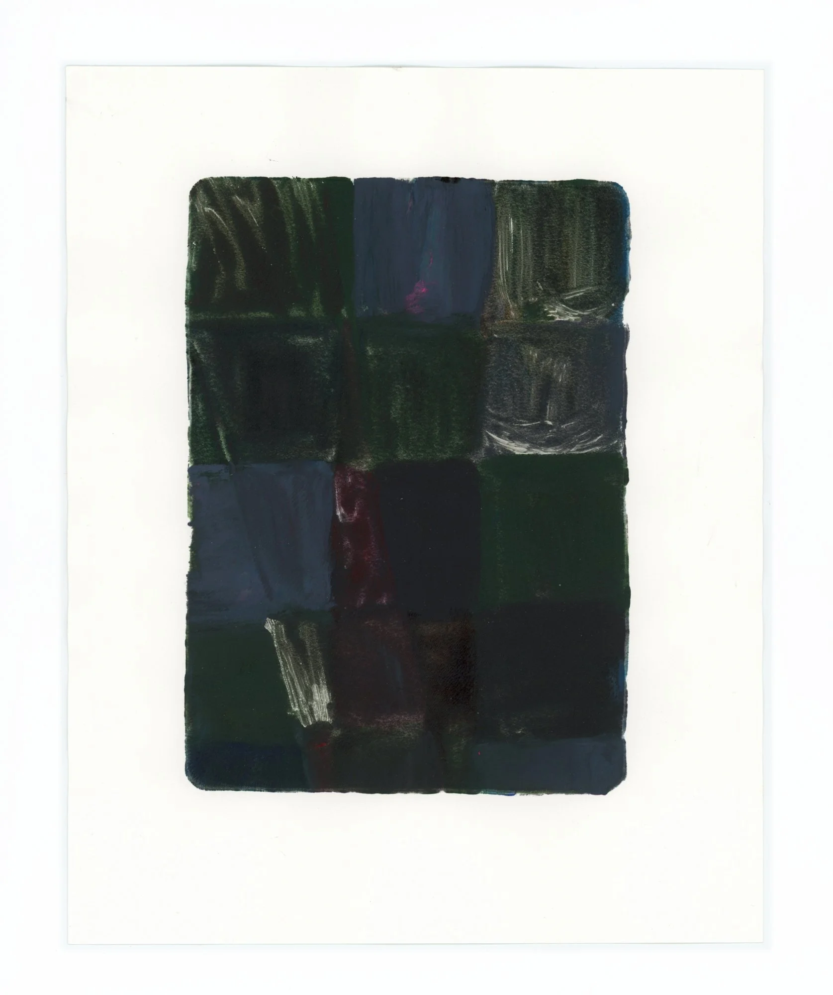 Meg Hahn "July Monoprint E" (10" x 8") acrylic on paper, 2025. 700 (framed).