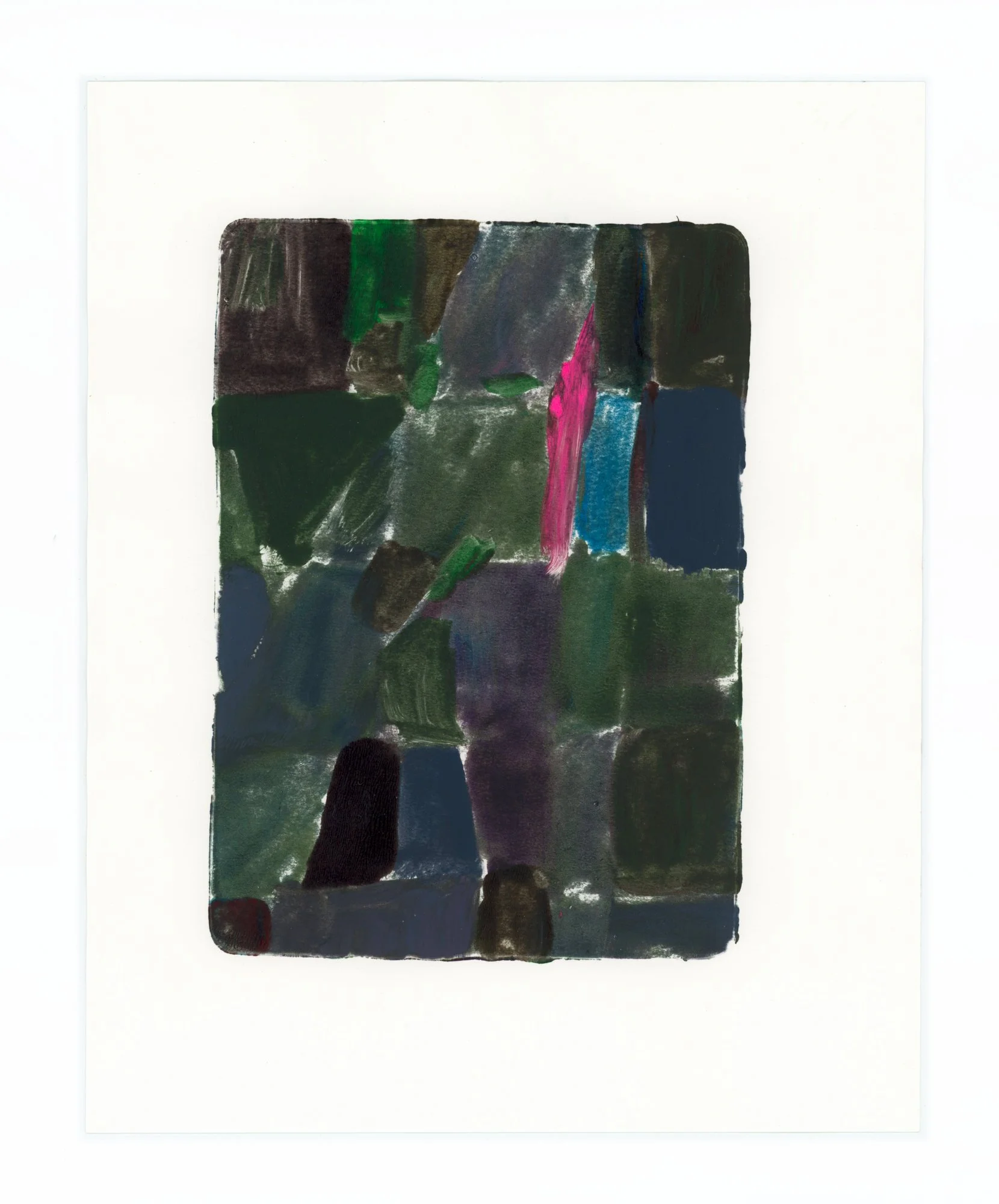 Meg Hahn "July Monoprint H" (10" x 8") acrylic on paper, 2025. 500.