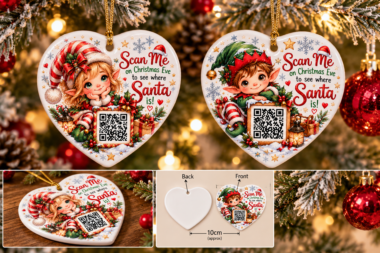 Elf Santa Tracker QR Ornament | Girl or Boy Elf