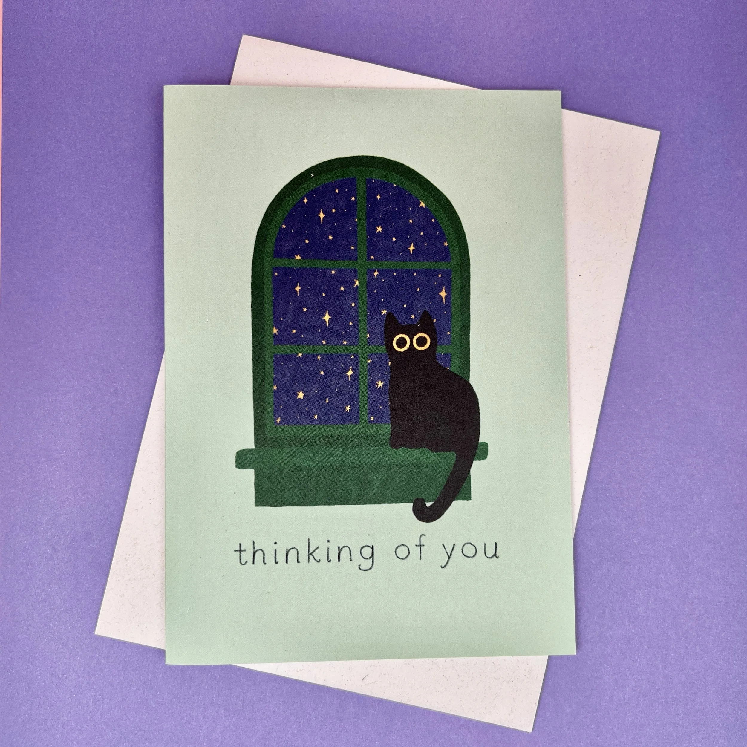 Black cat thinking of you card