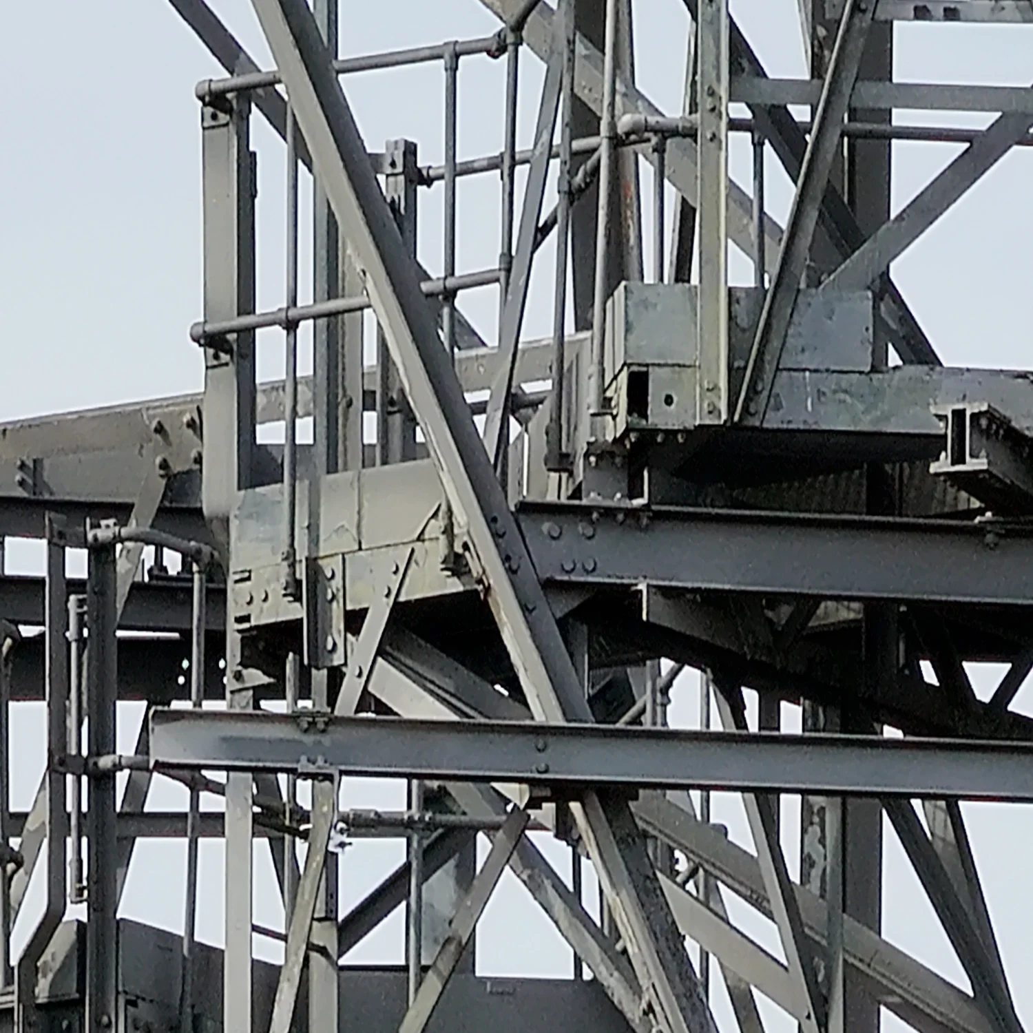 Drone 112x zoom close-up steel structure inspection showing bolts and metalwork Yorkshire