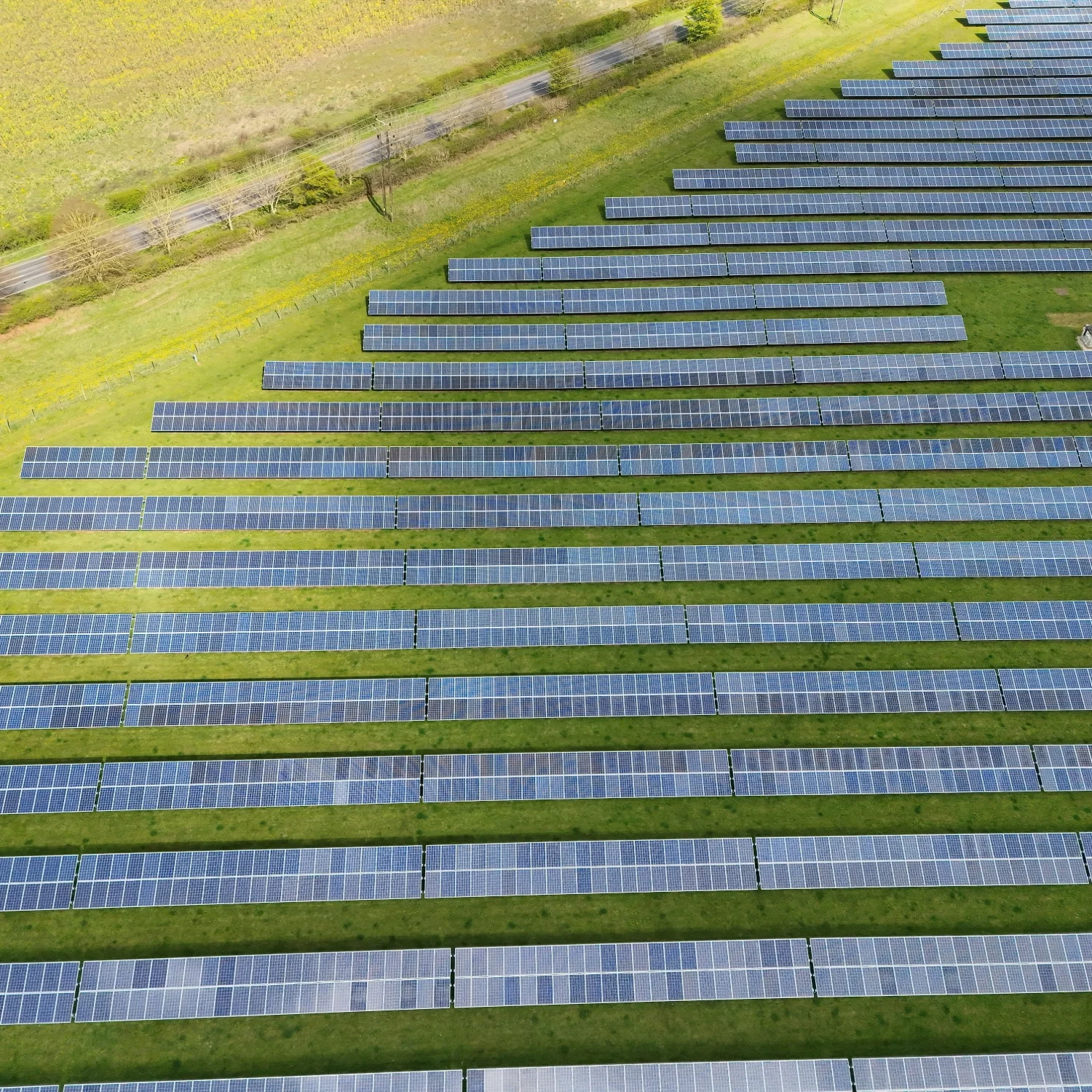 Solar Farm Aerial Survey Drone aerial survey large solar farm array Yorkshire countryside