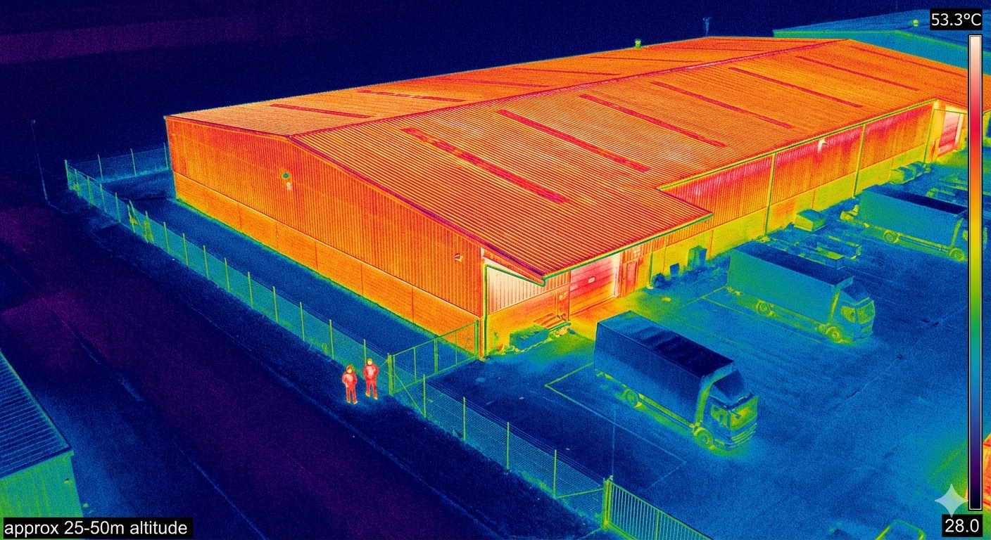 “Night‑time aerial thermal surveillance using IP55‑rated UAV systems with high‑zoom visual and high‑resolution thermal imaging for perimeter monitoring and detection.