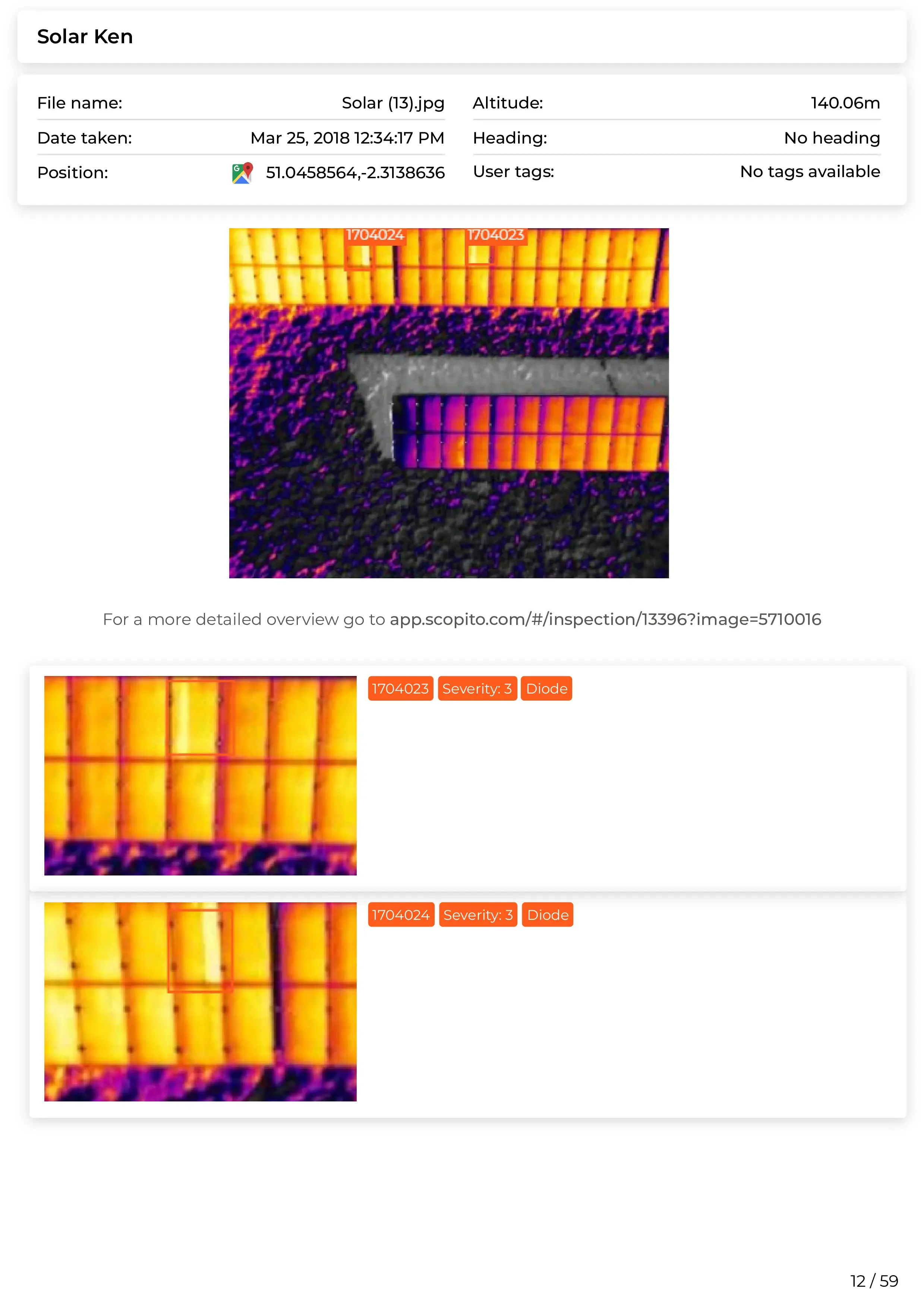 Scopito solar farm inspection GPS pinpoint coordinates mapped Leeds