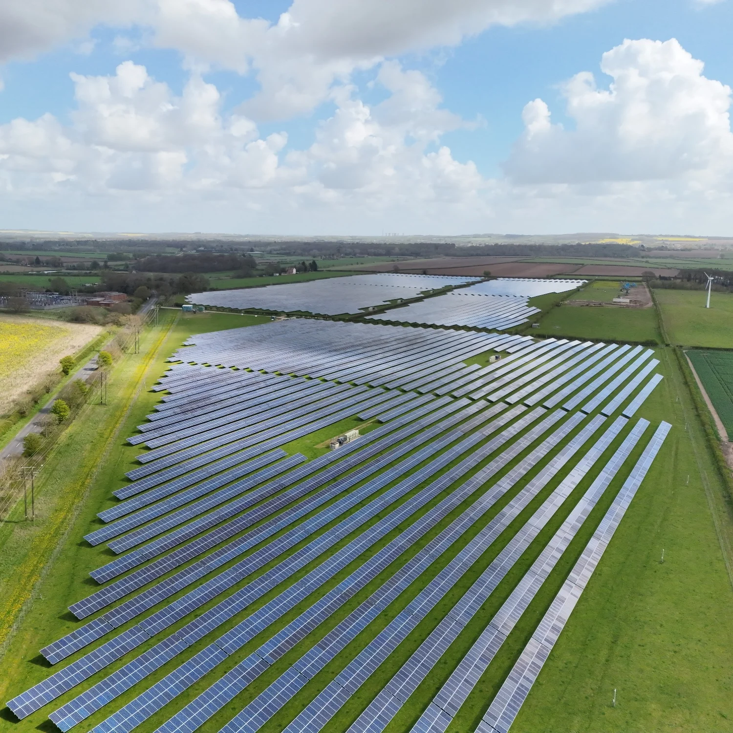 Solar Farm Inspection Overview Aerial drone inspection solar panel array farmland Yorkshire