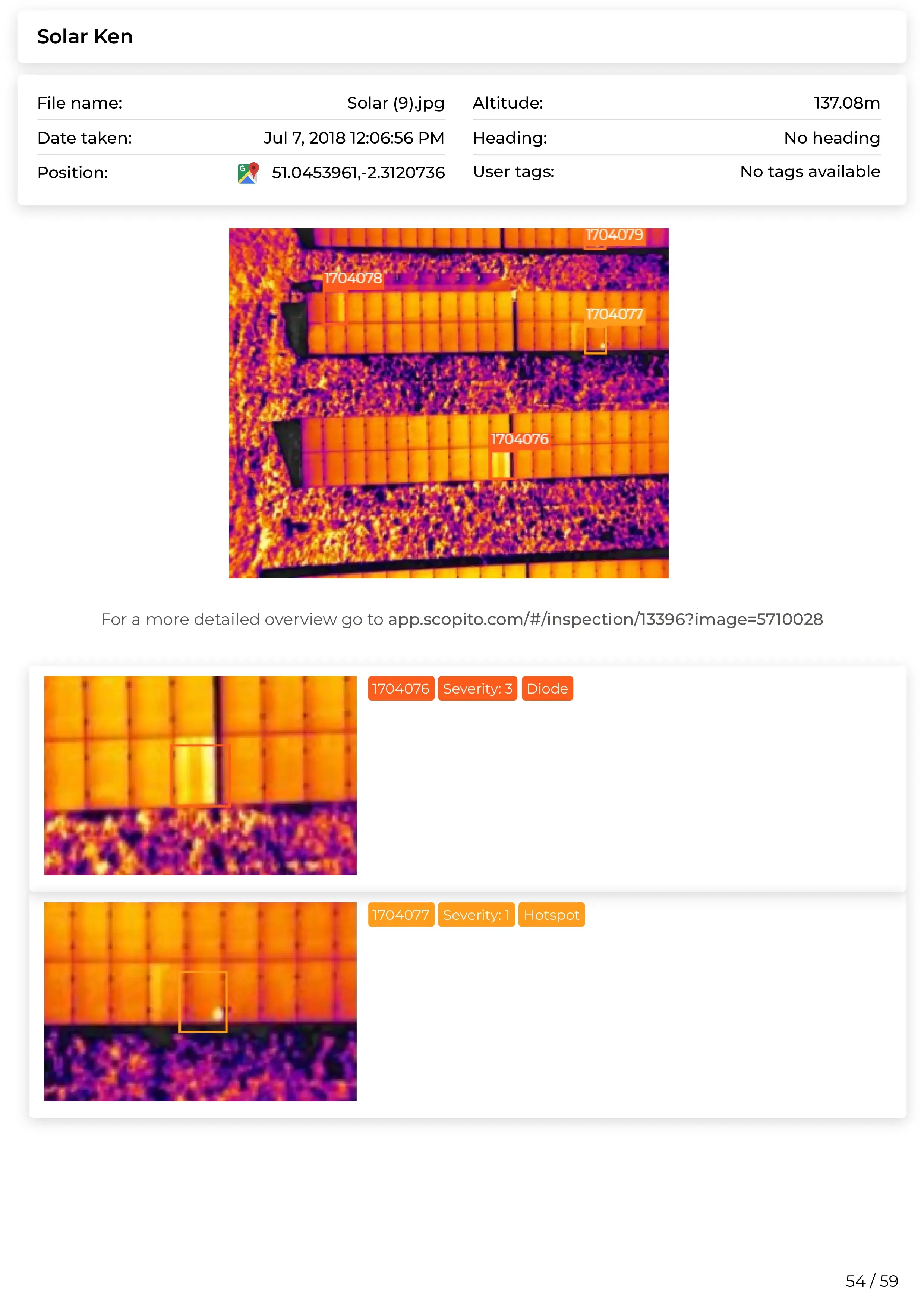 Scopito solar farm full inspection findings table West Yorkshire
