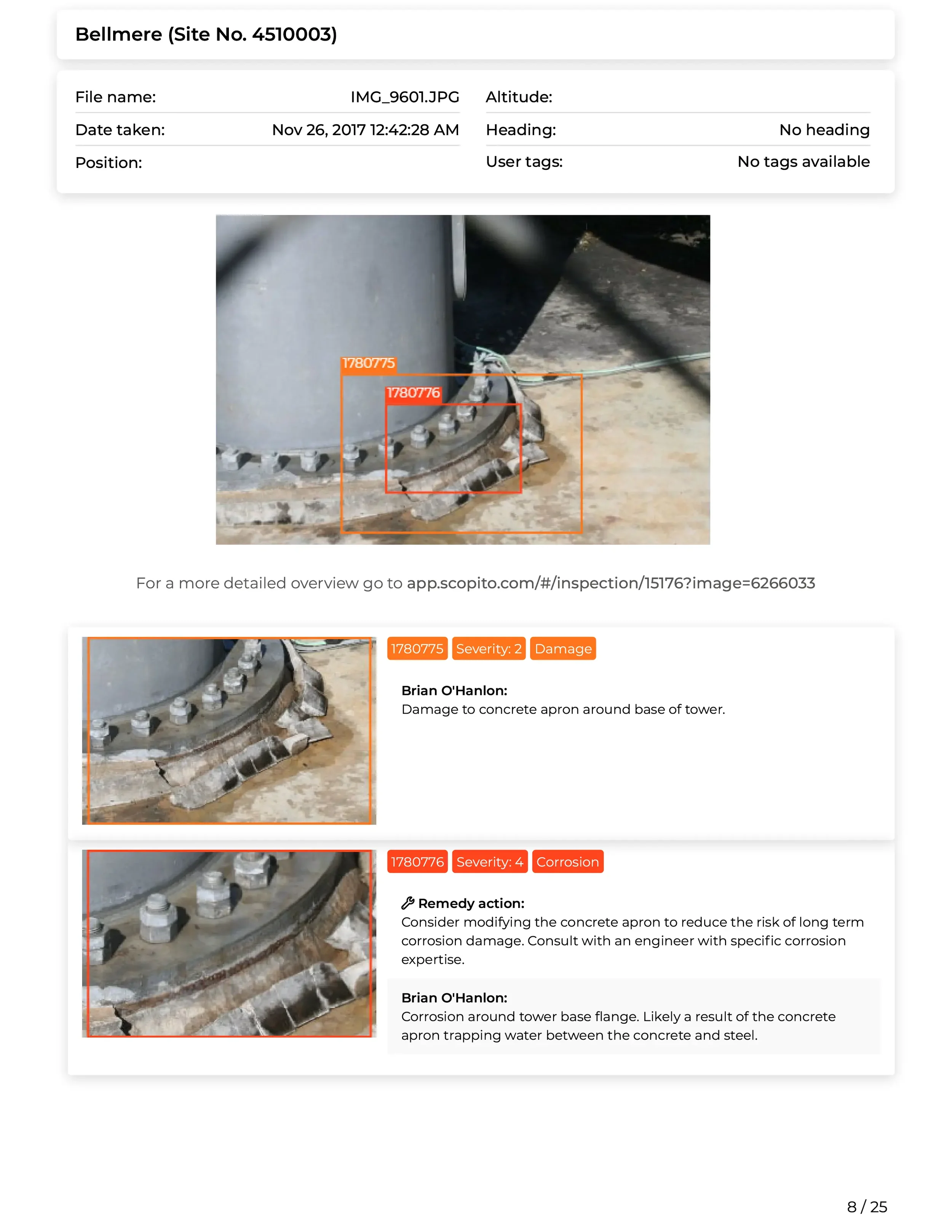 Scopito full report page anomaly classification Bradford Yorkshire