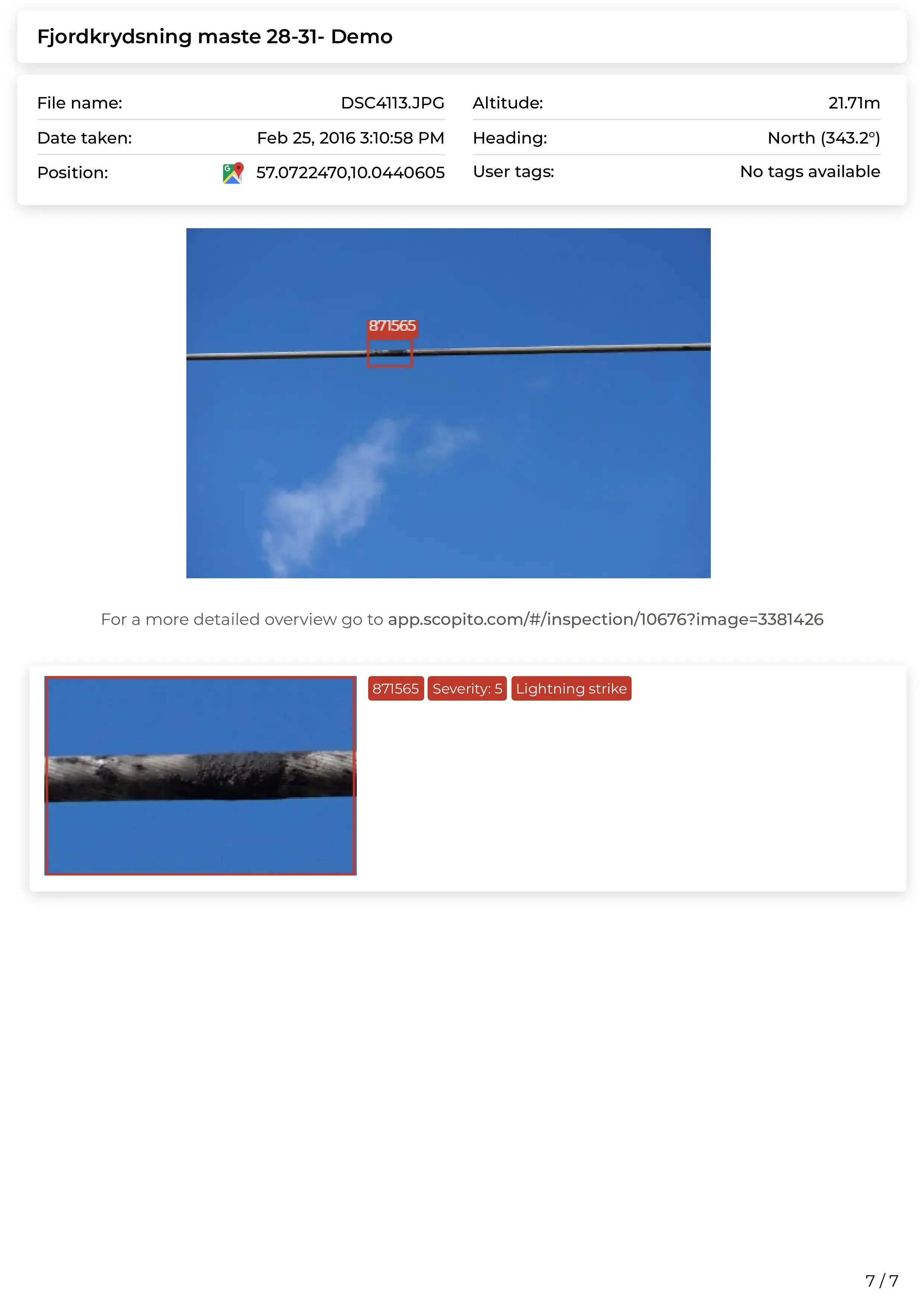 112 Zoom Inspection. The image shows an inspection of a wire with a red box highlighting a defect labeled '871565'.