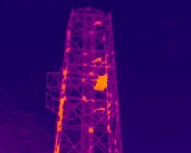 Aerial thermal drone survey radio tower structural inspection West Yorkshire