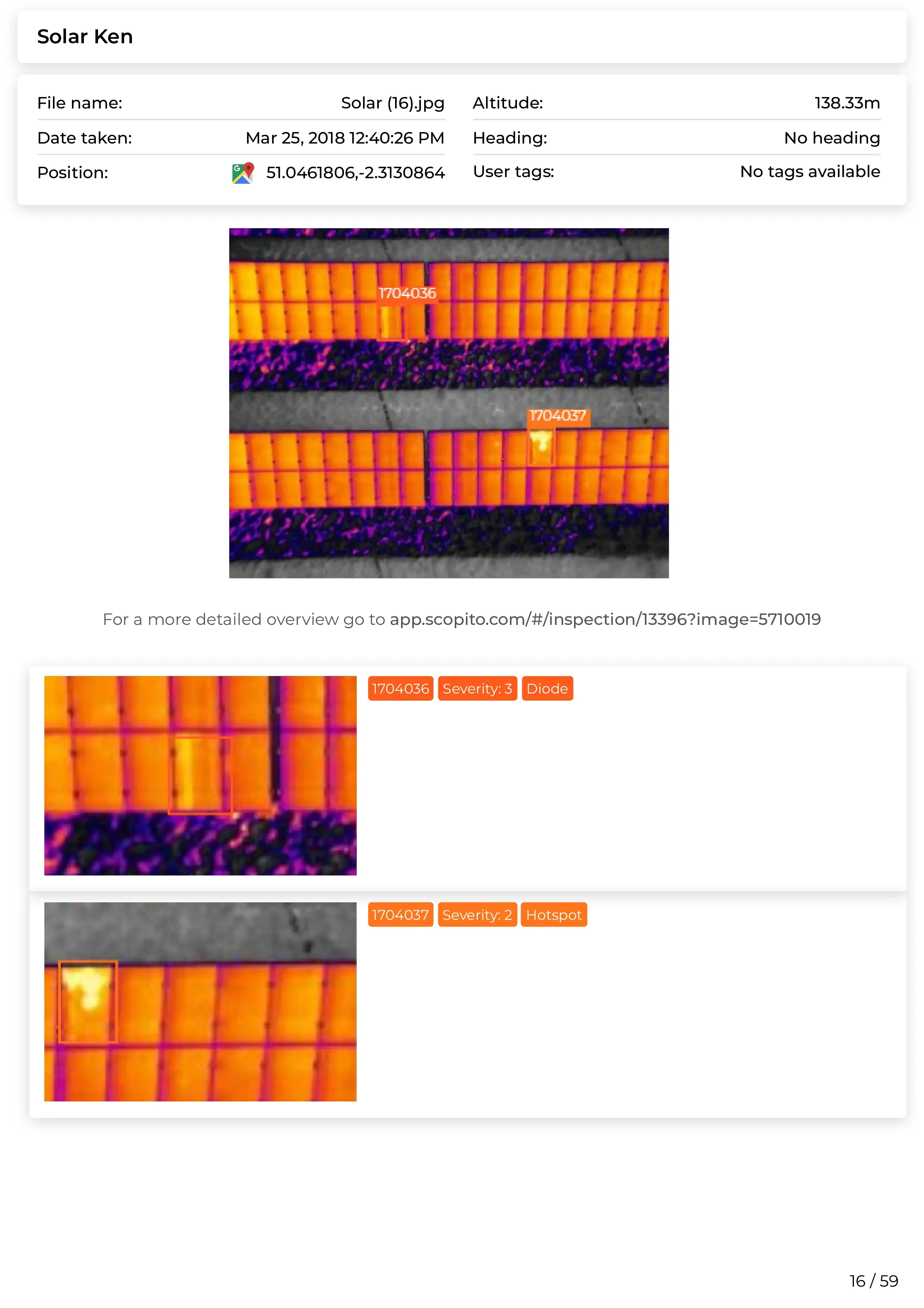 Scopito solar farm full inspection findings table West Yorkshire