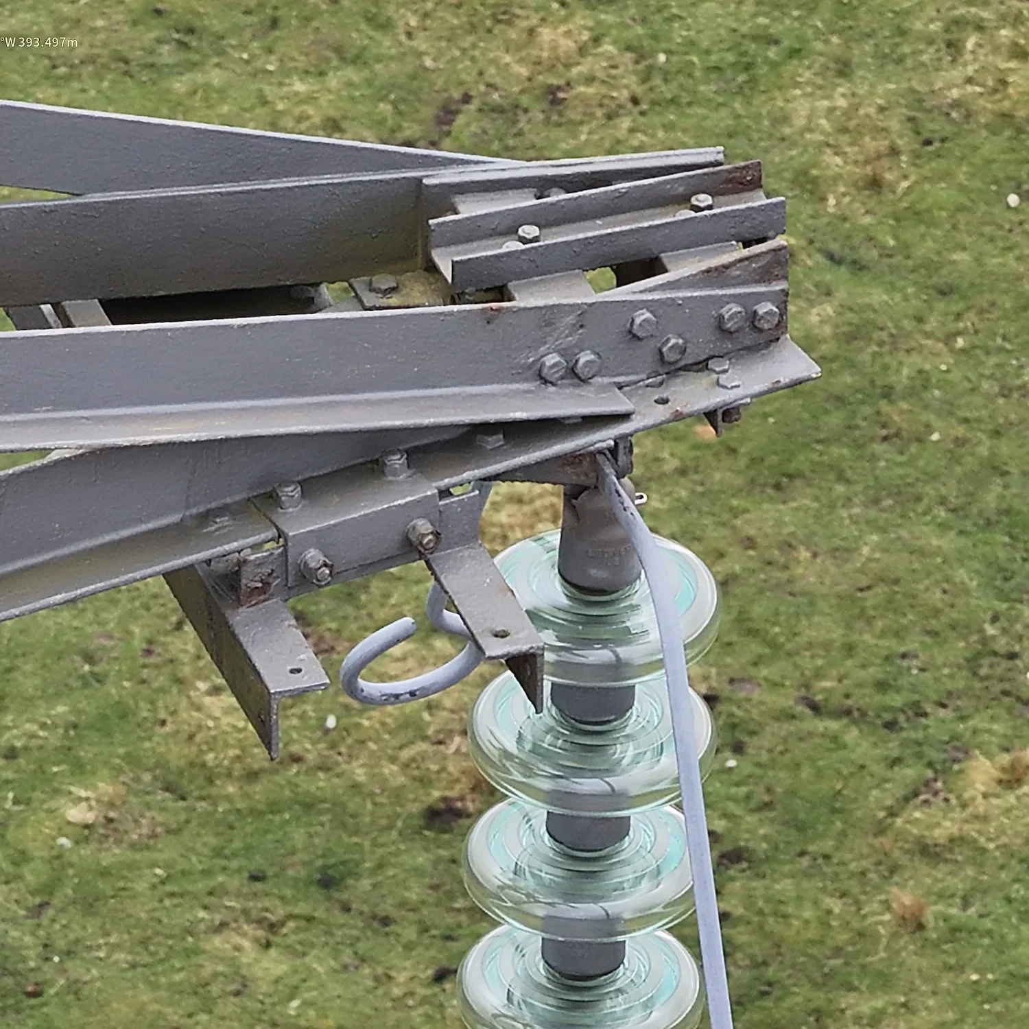 Detailed aerial inspection of HV transmission tower arms and insulator discs in Yorkshire. Speedee AerialWorks provides trusted drone surveys for UK electricity transmission asset owners.