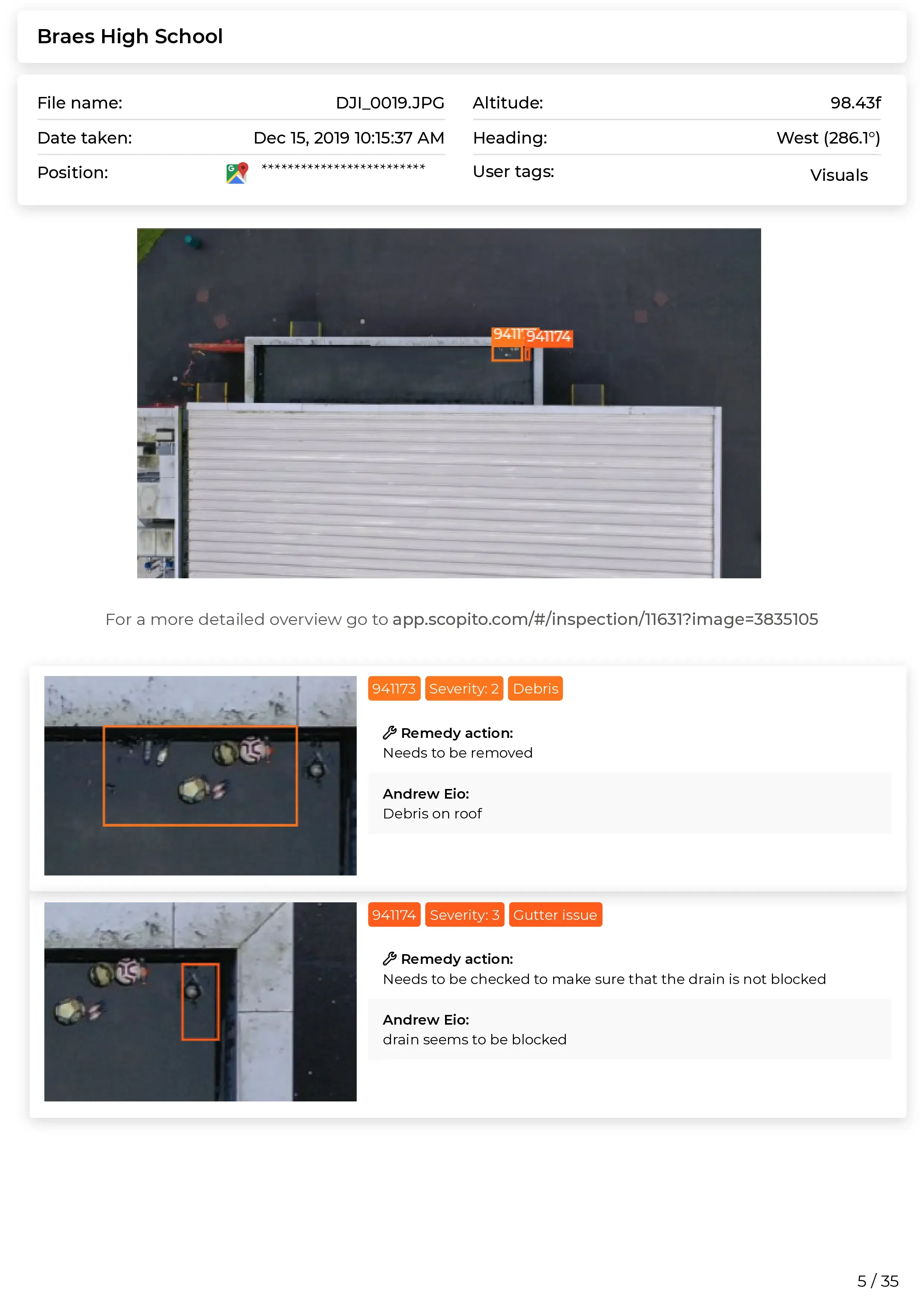 Scopito flagged anomaly close-up drone inspection West Yorkshire