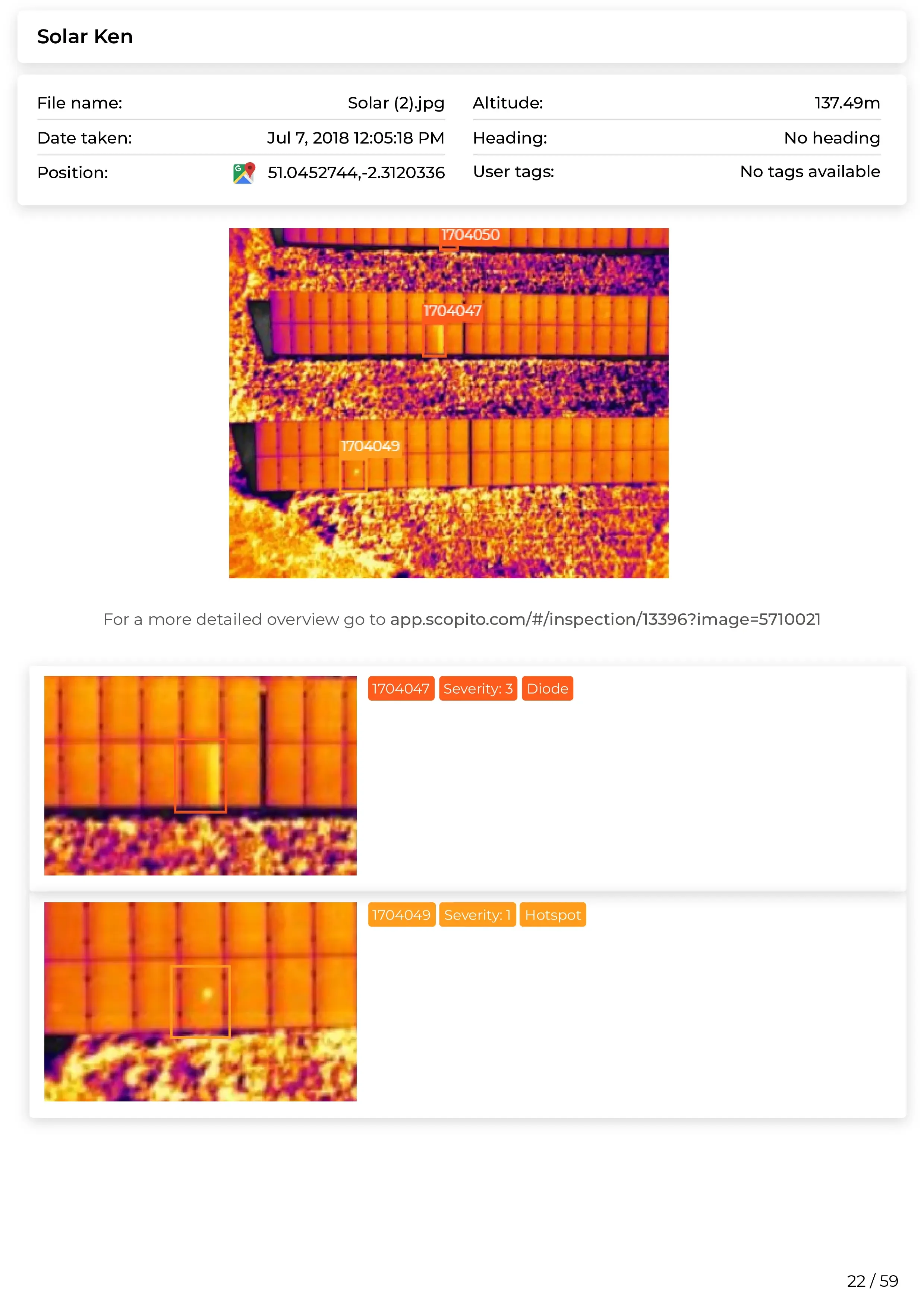 Scopito solar farm inspection report component classification Bradford Leeds
