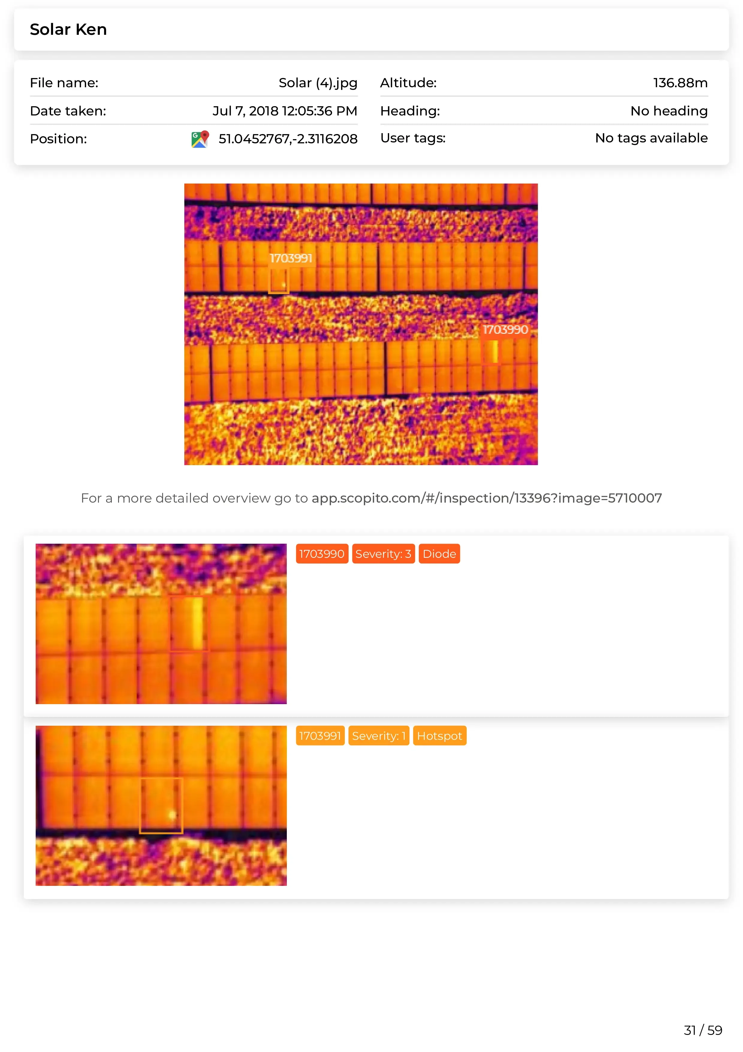 Scopito drone report solar farm damage assessment West Yorkshire