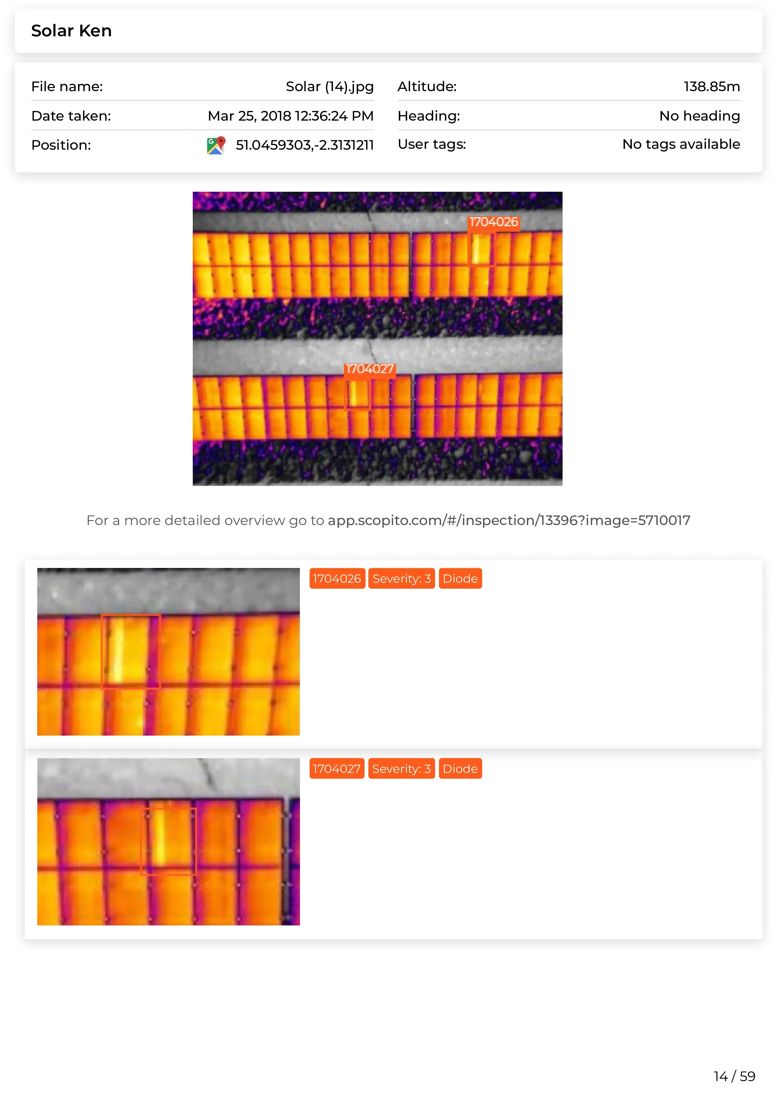 Scopito solar farm inspection report photographic evidence page Leeds