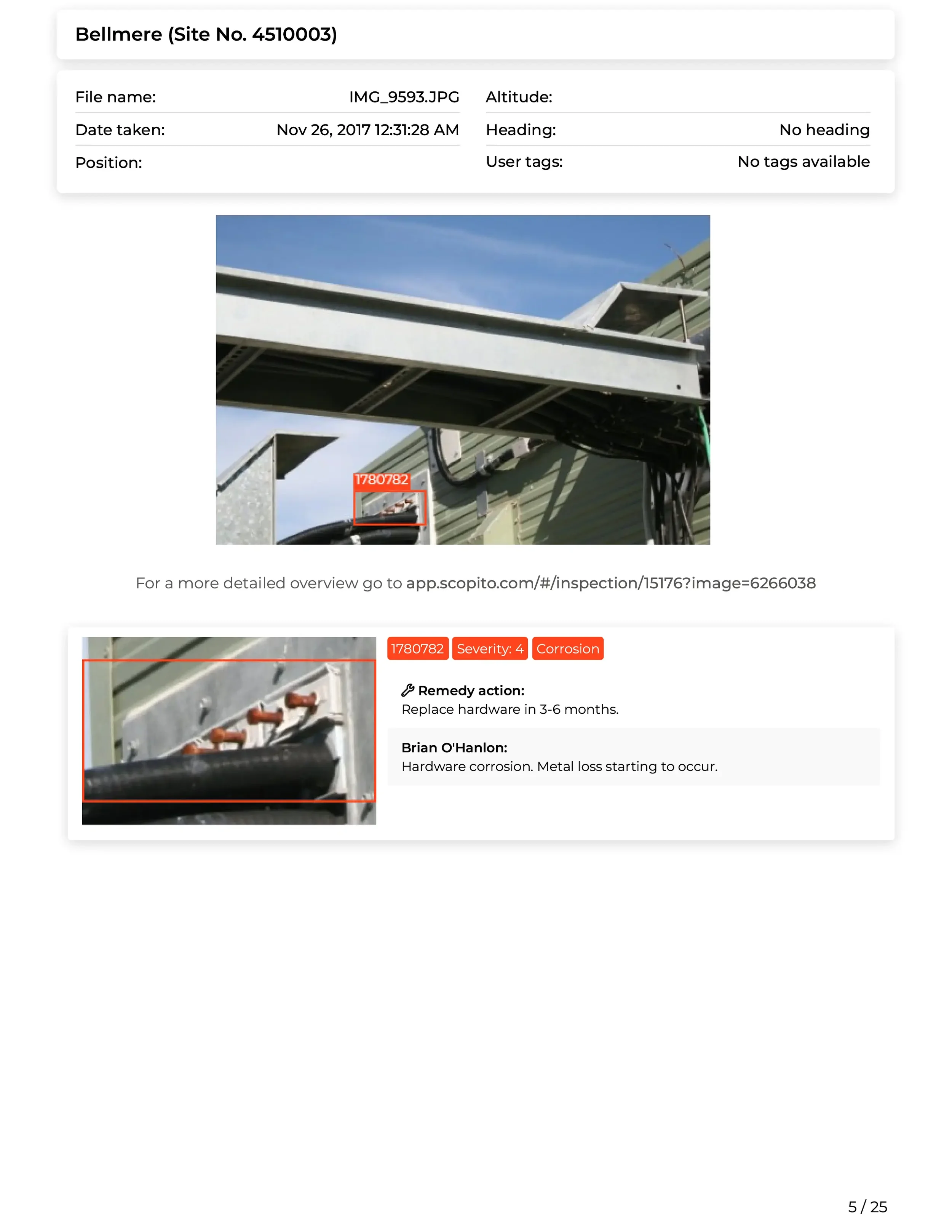 Scopito drone report annotated image pylon inspection Yorkshire
