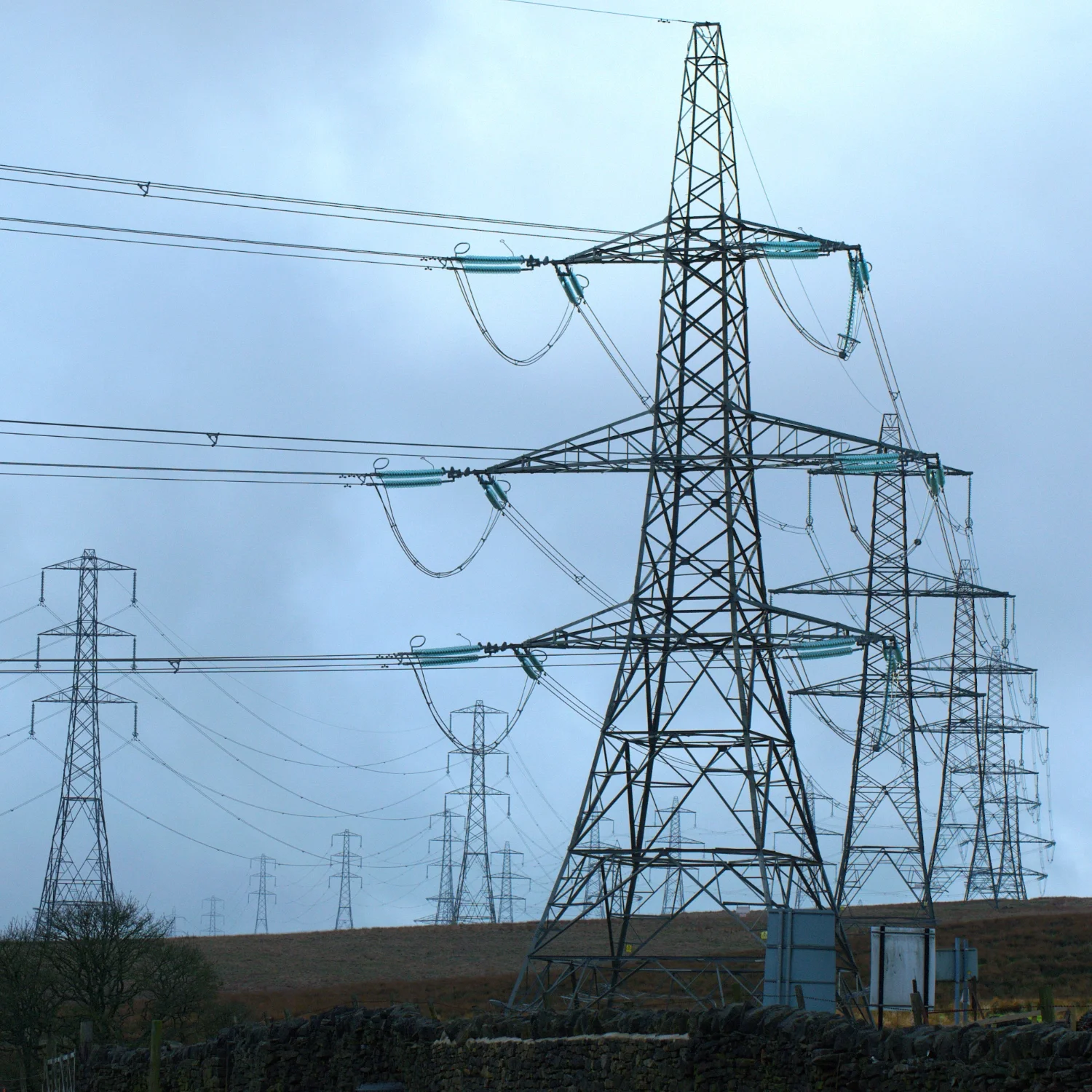 Drone 112x zoom inspection high voltage tower power lines Yorkshire