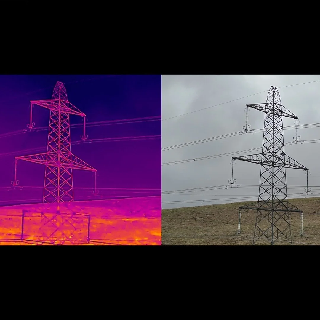 Drone thermal imaging high voltage tower inspection West Yorkshire