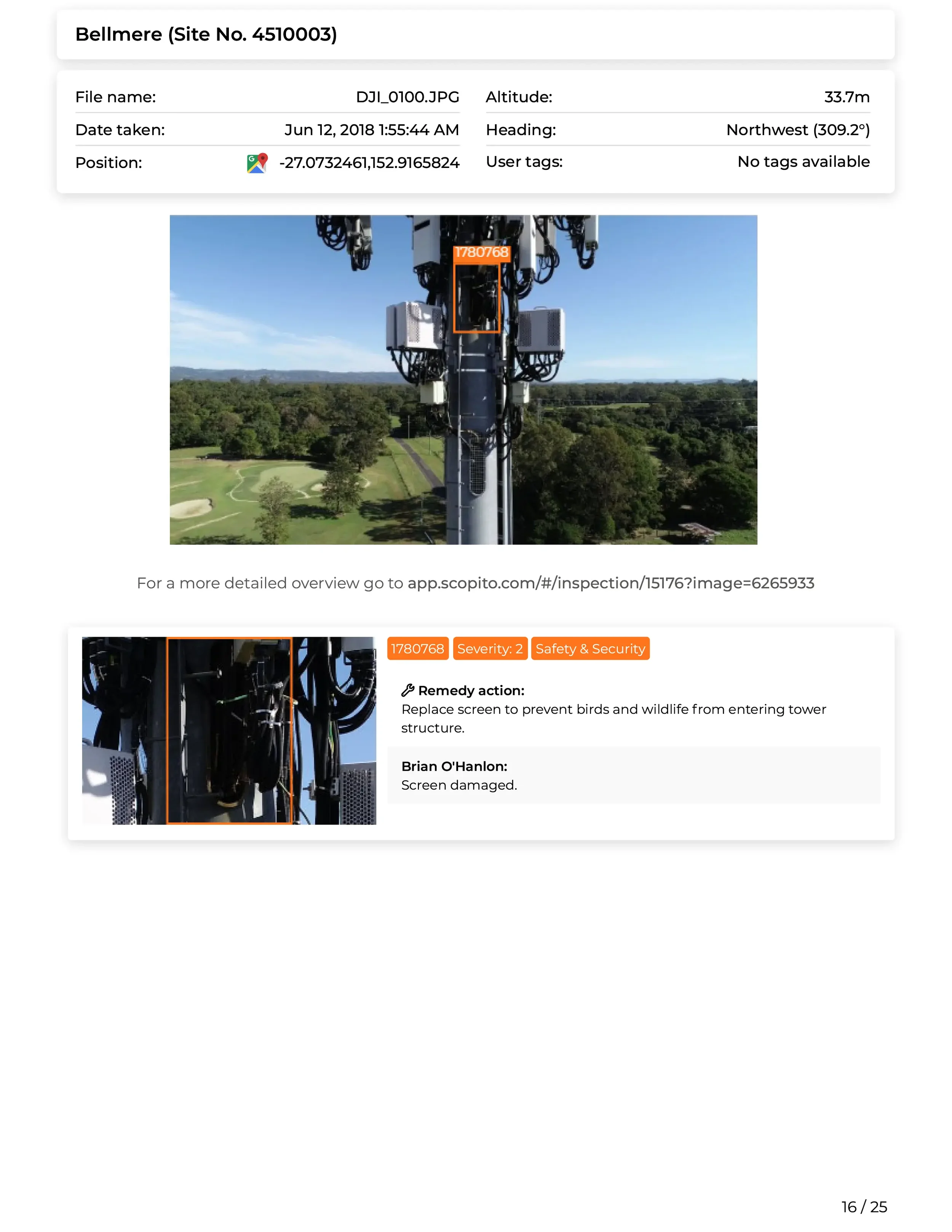 Scopito inspection report component classification table Yorkshire