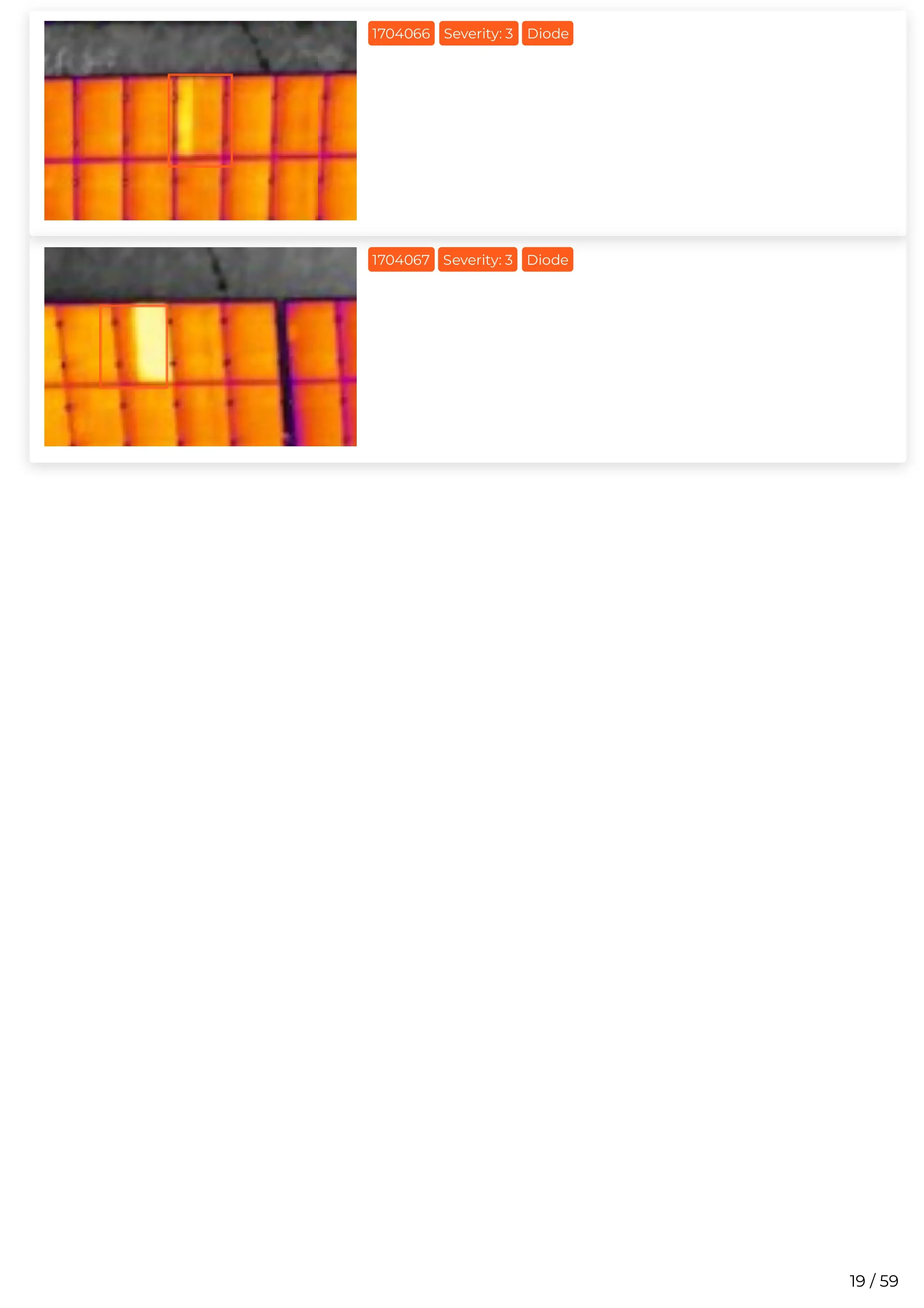 Thermal images of electronic components showing heat spots and a diode with high temperature readings.