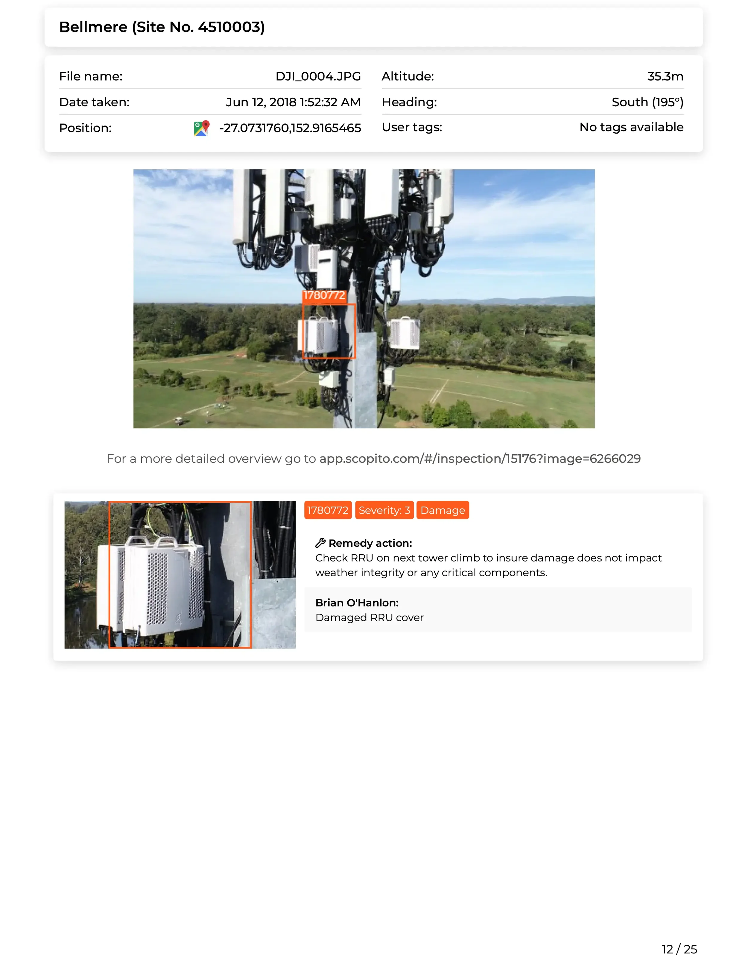 Scopito inspection findings table severity ratings Bradford Yorkshire