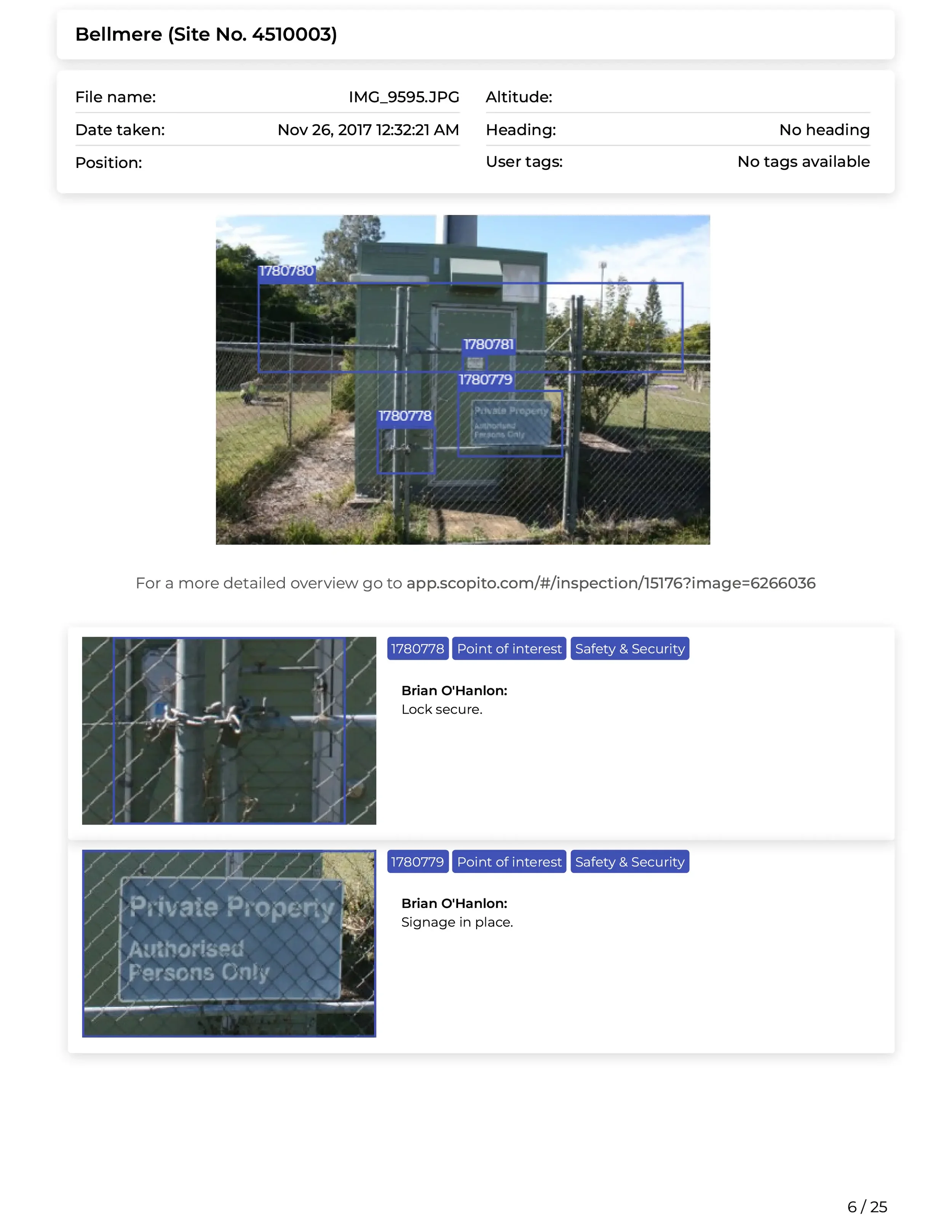 Scopito inspection report GPS coordinates mapped findings Bradford