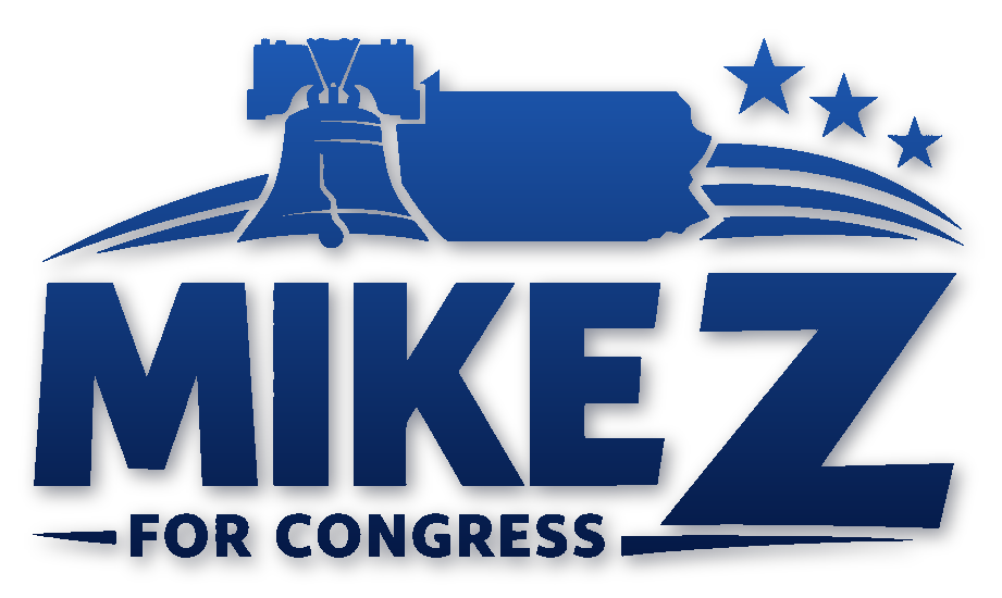 A political campaign logo for Mike Z for Congress featuring the outline of a state, a bell, three stars, and the name Mike Z in bold blue letters.
