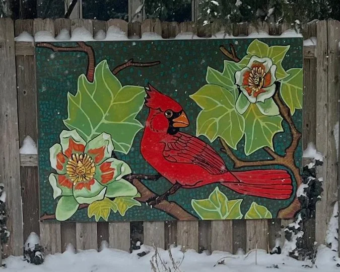 Red cardinal in a tulip tree.PNG