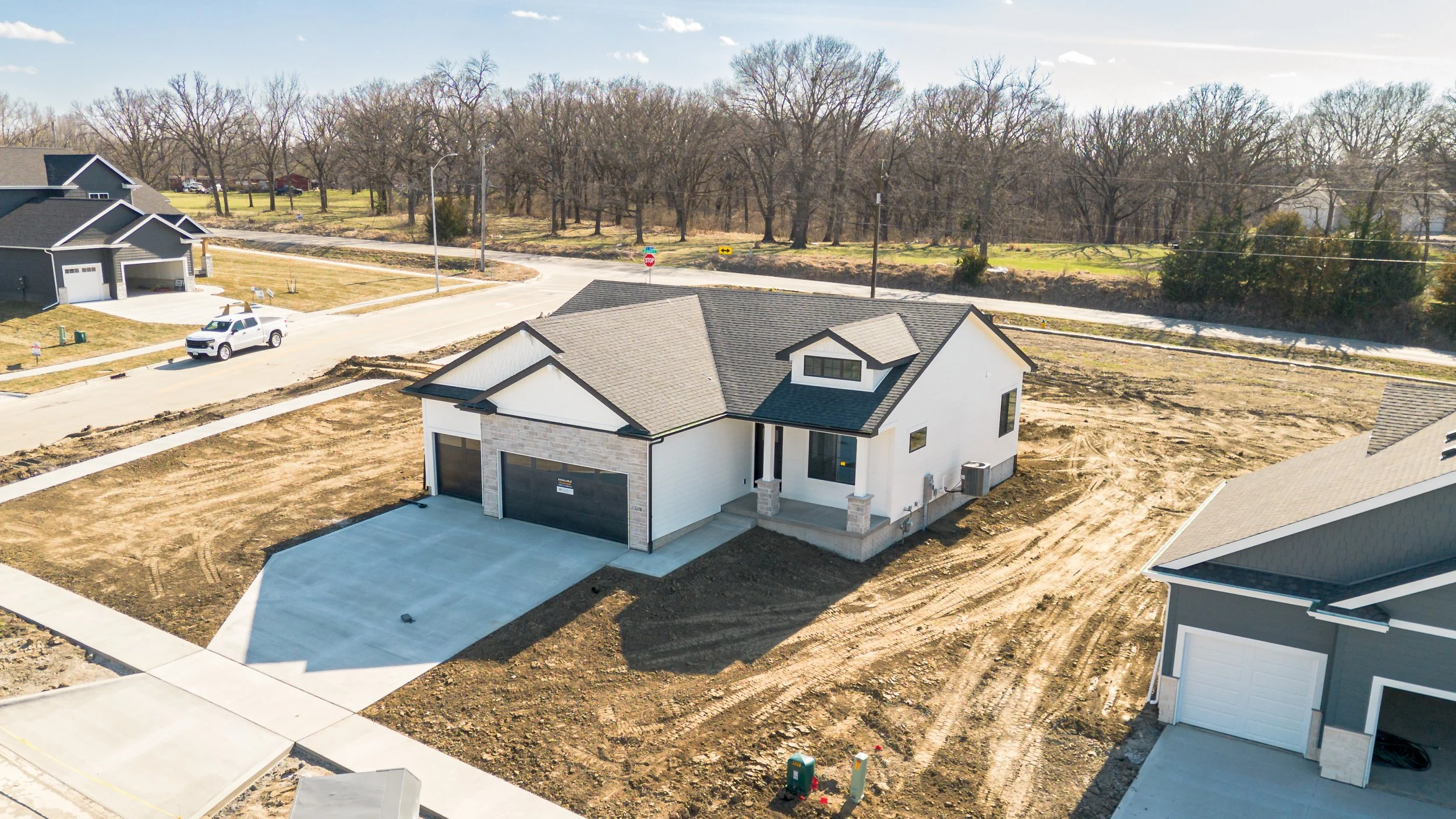 Exterior aerial drone shot of Hubbell home in Ankeny, Iowa -McDermott Media