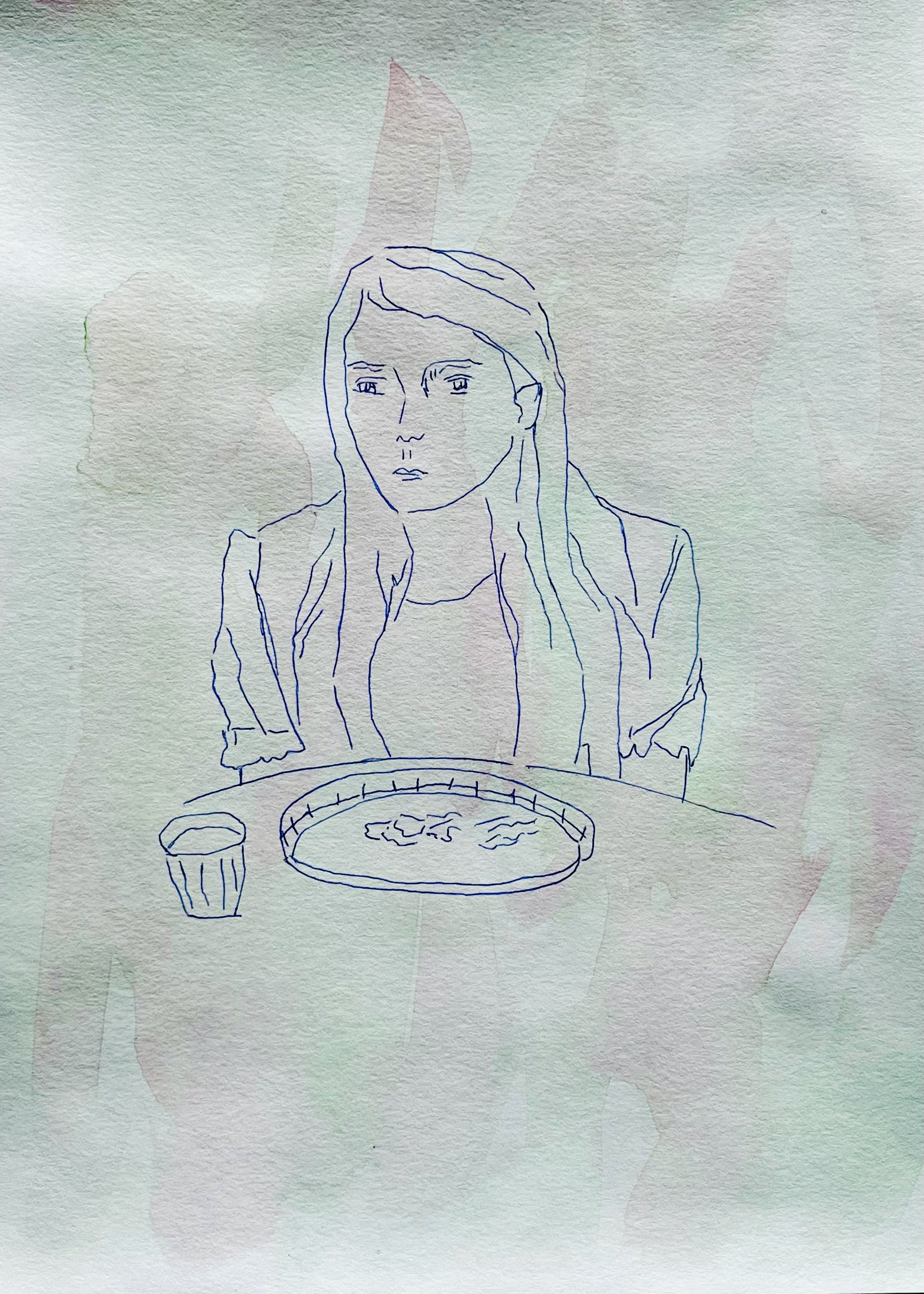 The quiet girl -aquarelle, stylo bille (21X29,7) 2025