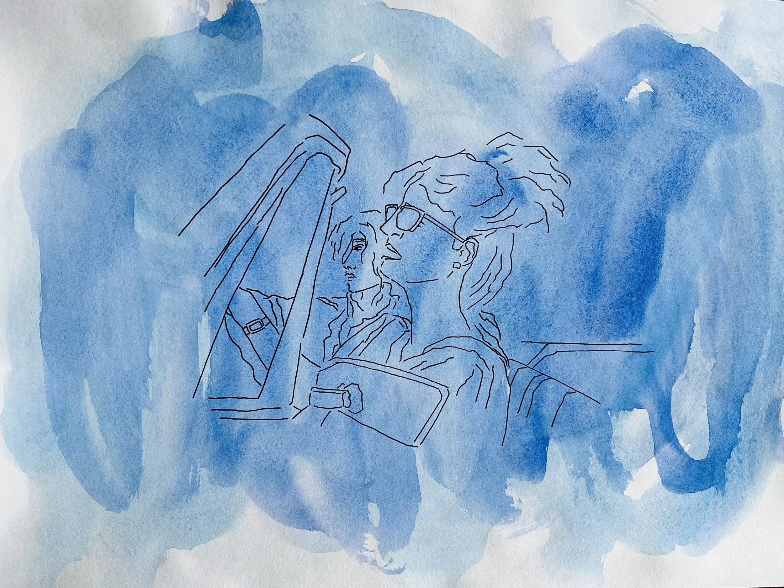 Thelma & Louise -aquarelle, feutre (29,7X42) 2025