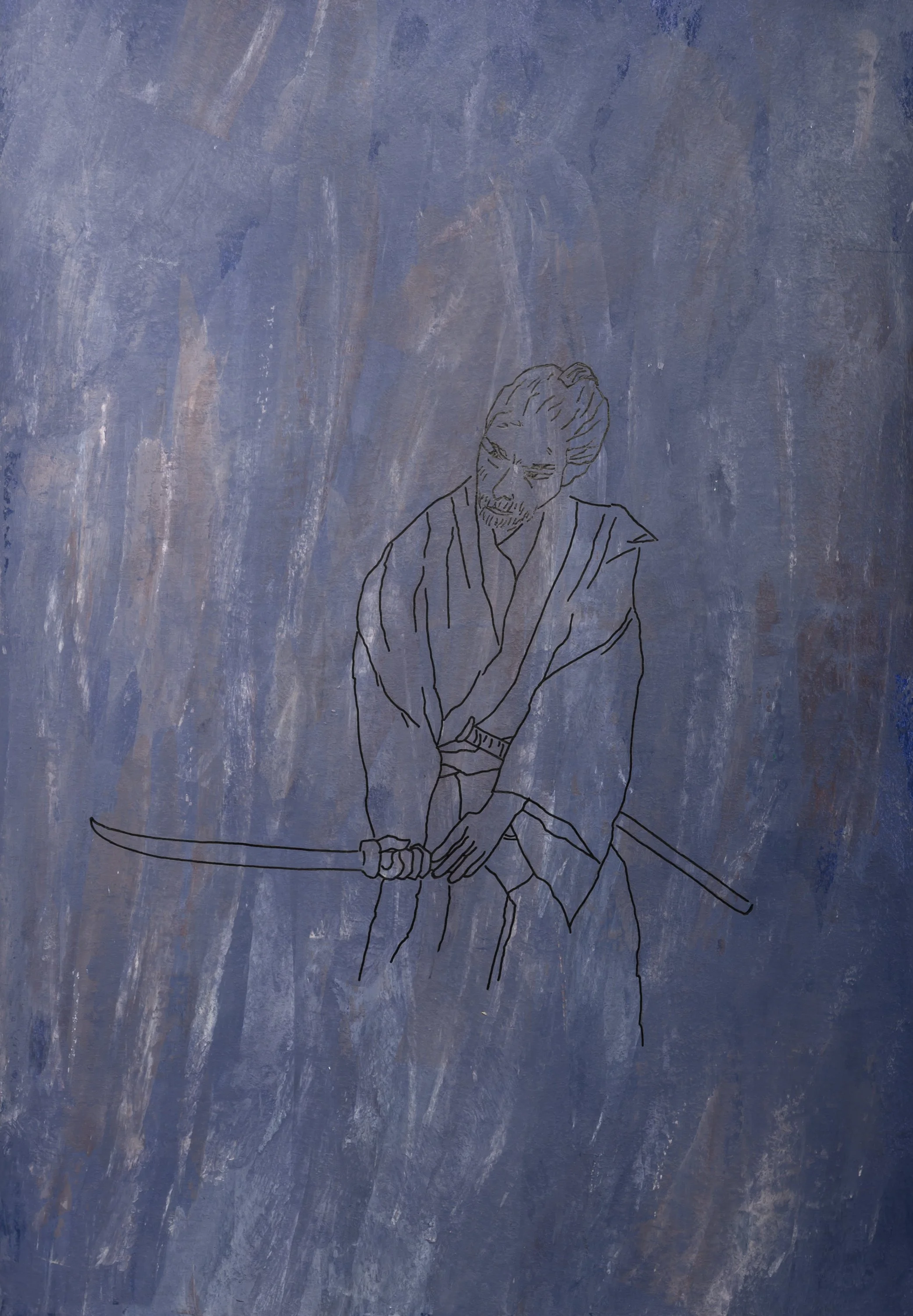 Le joueur de go -acrylique, feutre (29,7X42) 2025