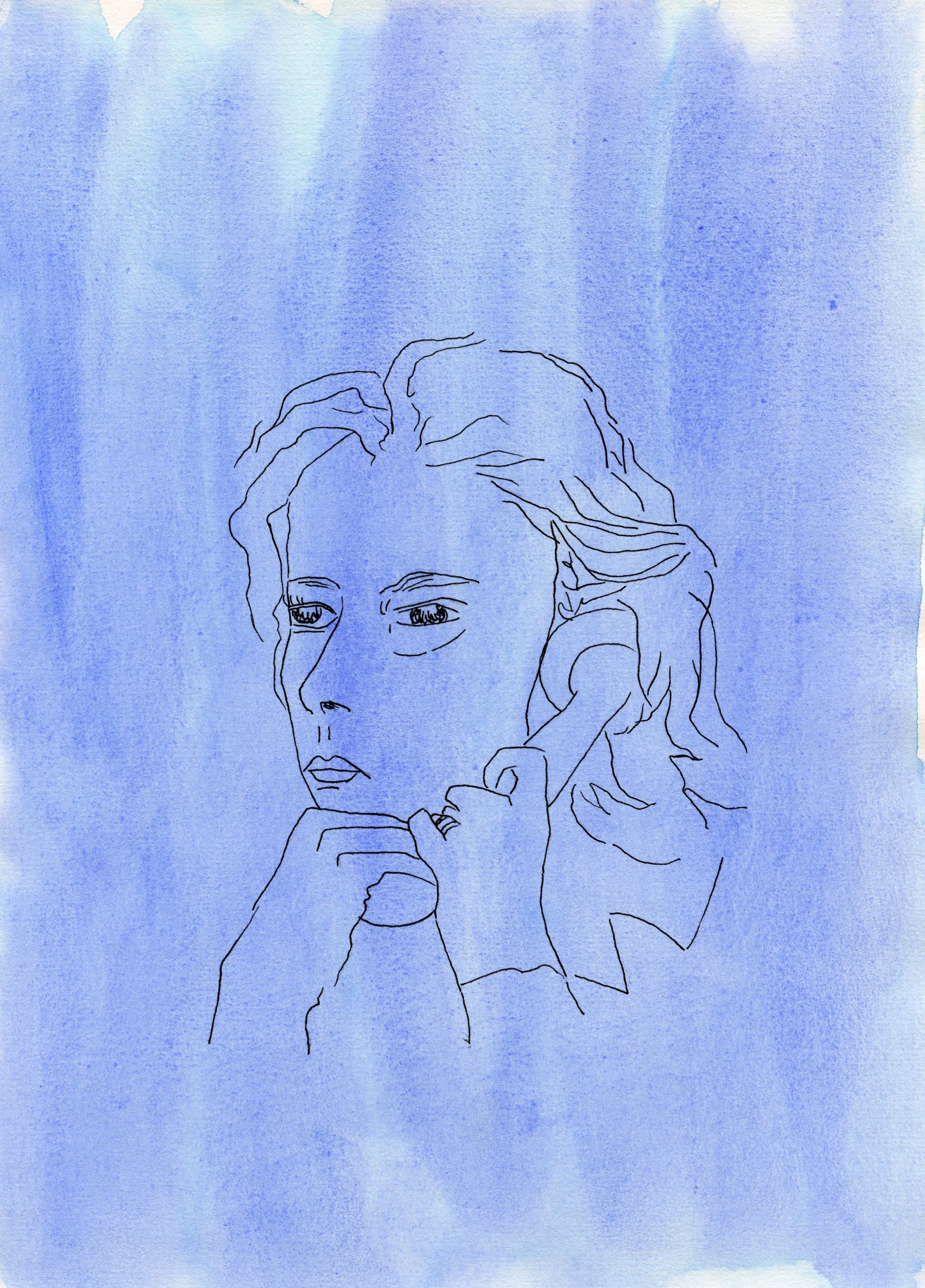 Jeanne Moreau -Ascenseur pour l'échafaud -aquarelle, feutre (21X29,7) 2024